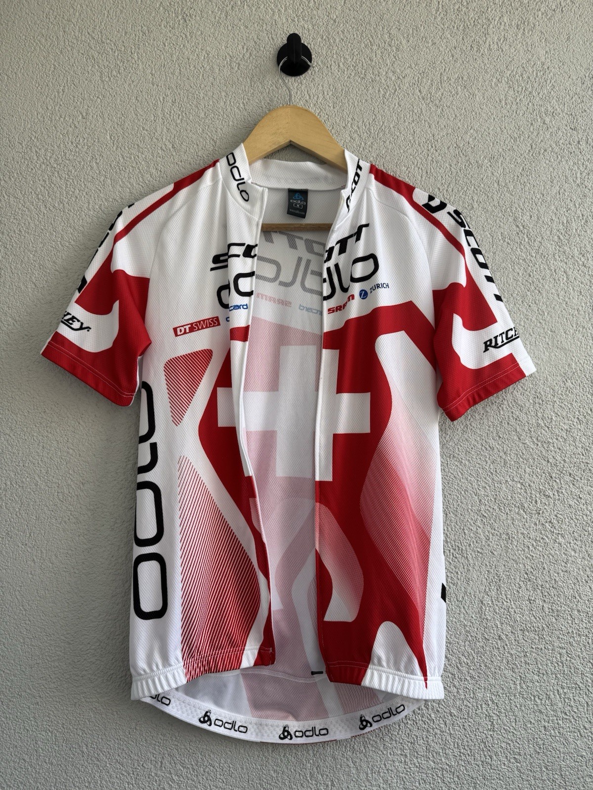 Scott Odlo Switzerland Cycling Jersey Full Zip Bike Shirt Red White Men’s S