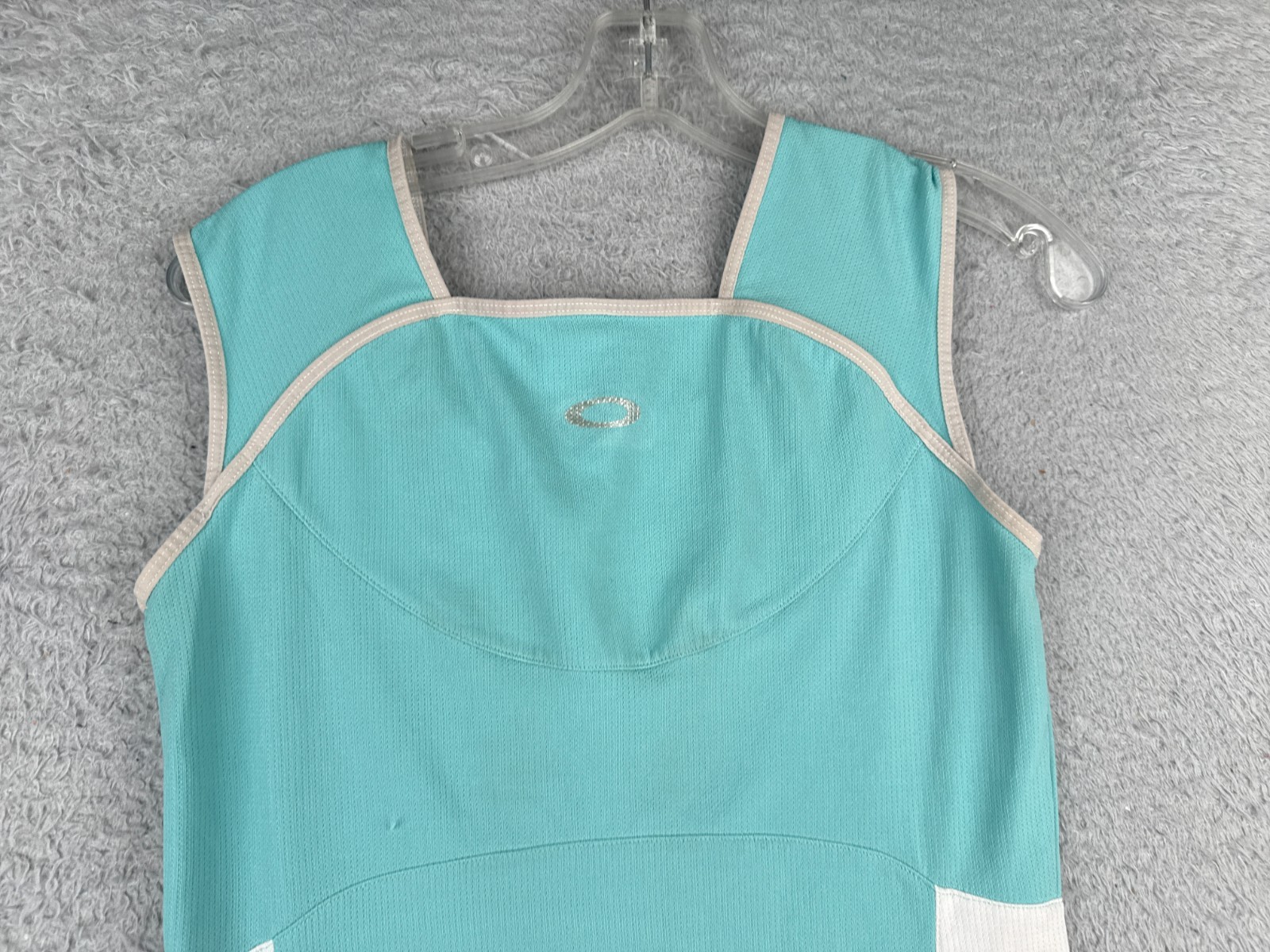 Oakley Cycling Jersey Women Small Teal White Tank Sleeveless Rear Pockets Poly