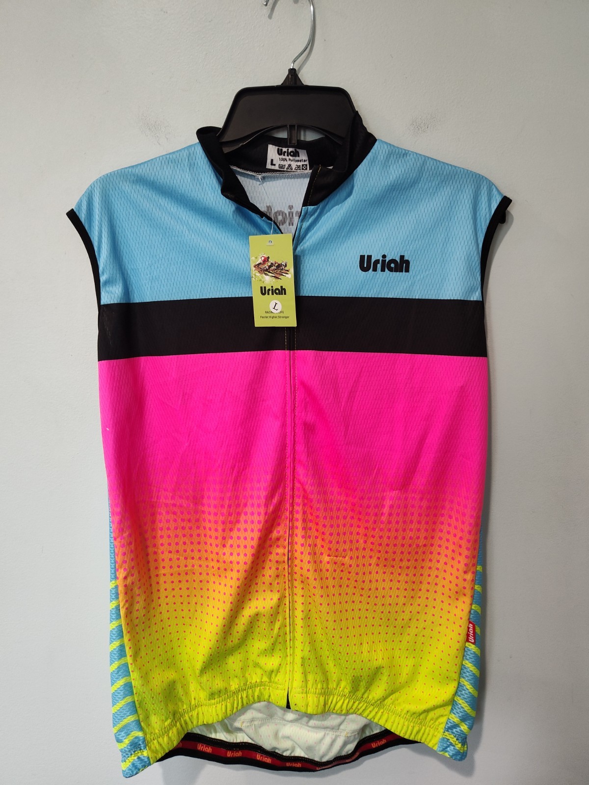 Uriah Cycling Jersey Vest Men’s Large NWT Full Zip Sleeveless Bike Neon Pockets
