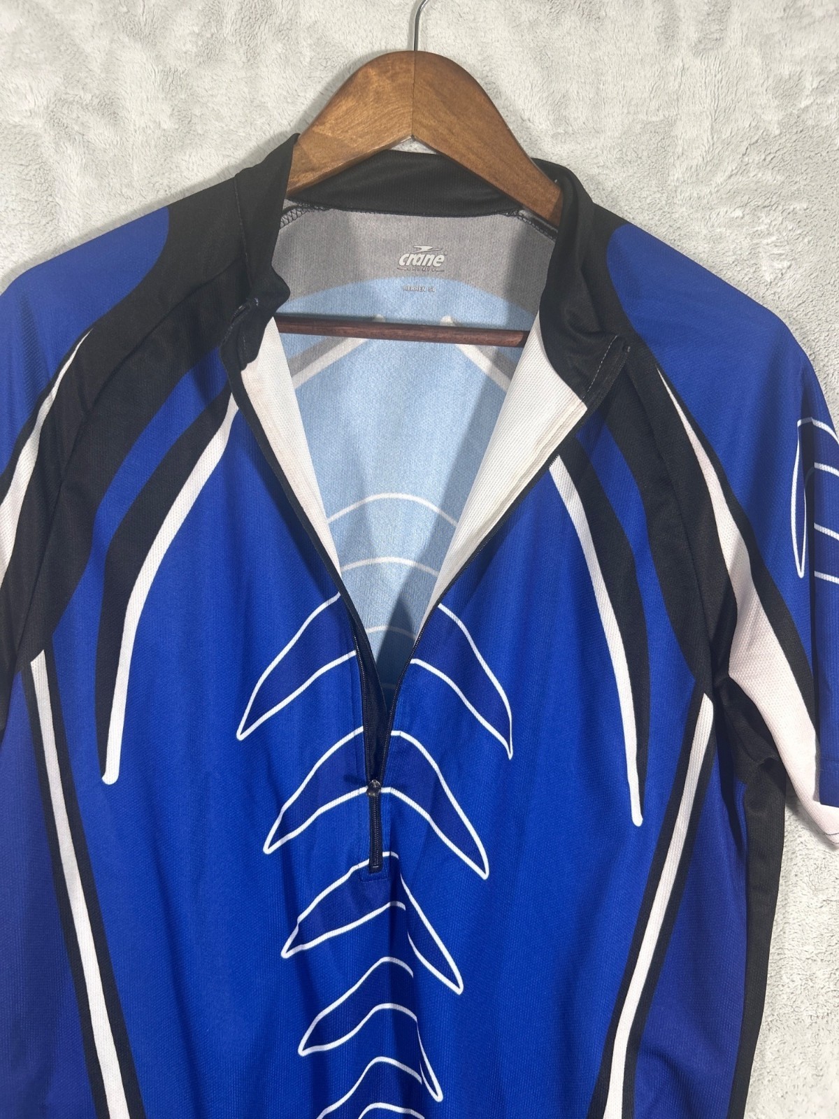 Crane Herren Mens Cycling Jersey Blue Black White Full Zip Size 54