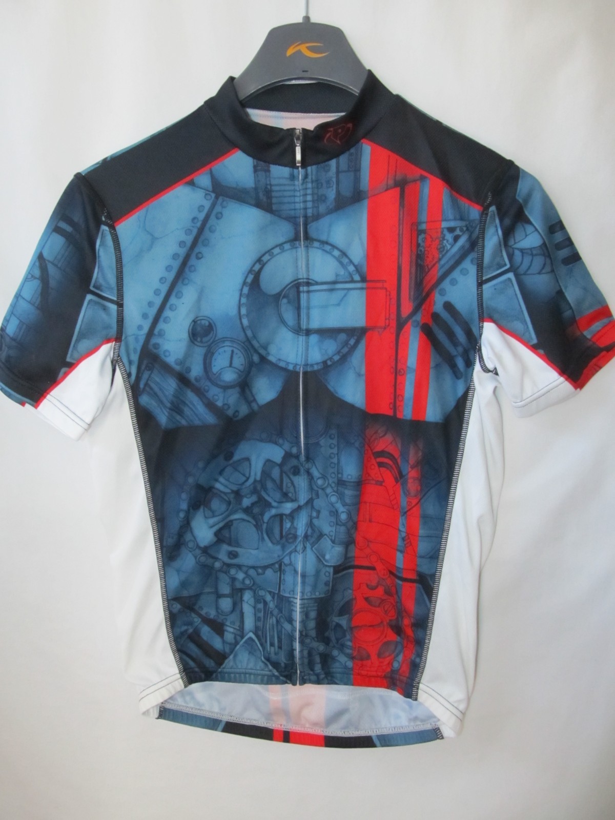 PRIMAL Men’s Bike Jersey Gears Machinery Design -Blue Red Black White Size S