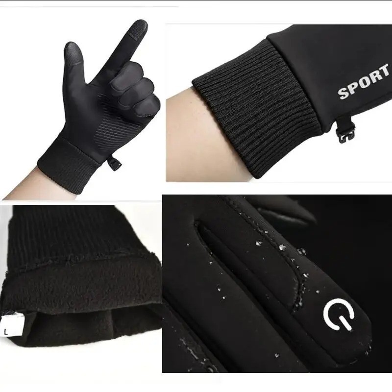 Black Winter Warm Full Fingers WaterproofCycling Outdoor Sports RunningMotorcyle