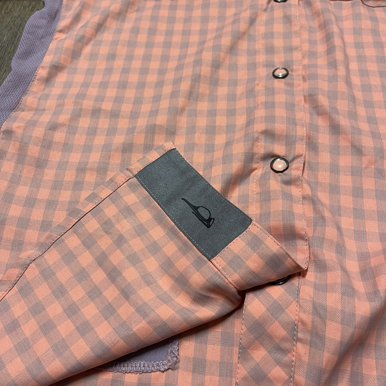 Club Ride Womens Bandara Cycling Shirt Size Small Peach Purple Plaid Side Mesh