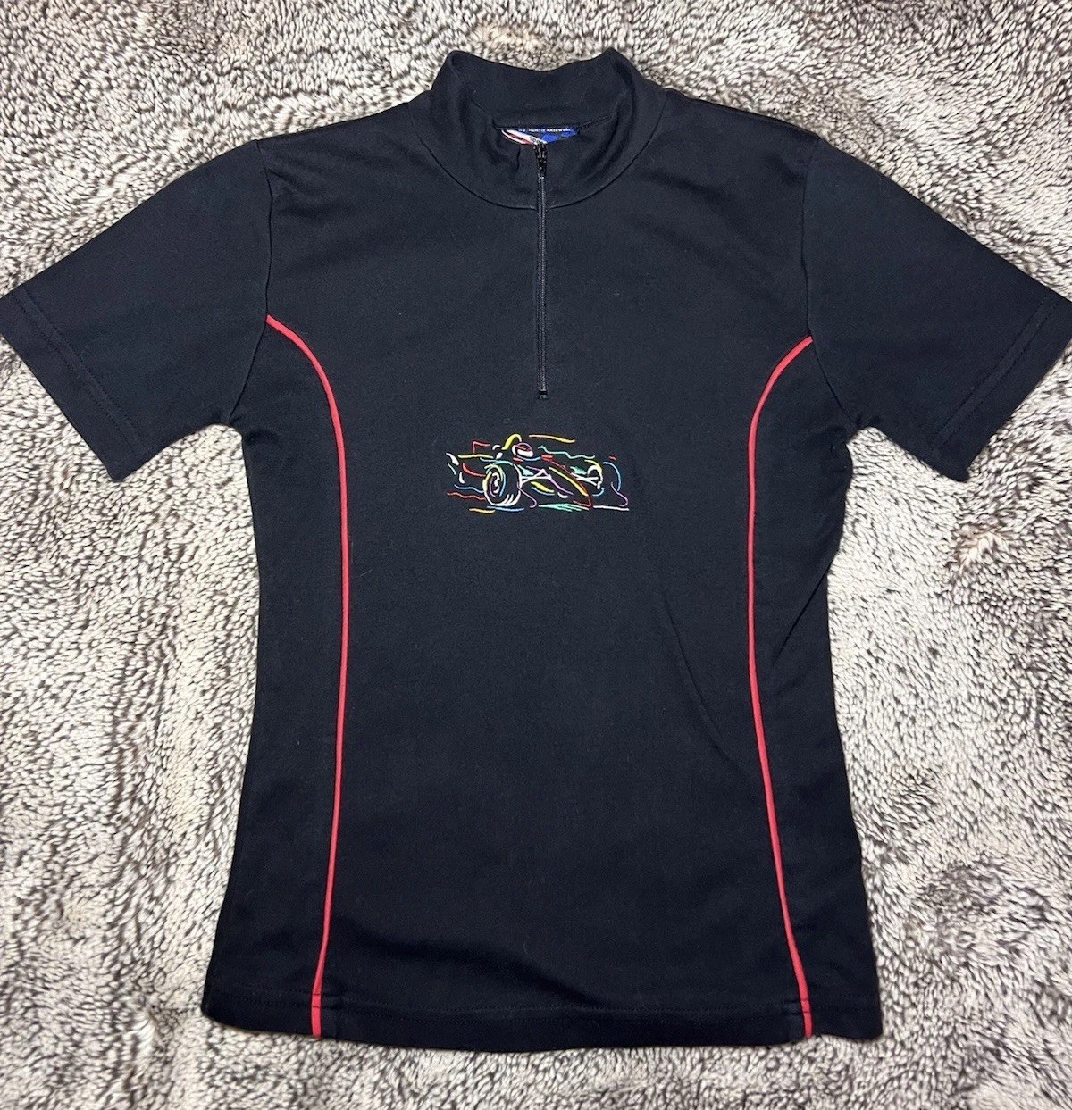Vintage race car multi-color embroidered Shirt Sz XS formula 1 style