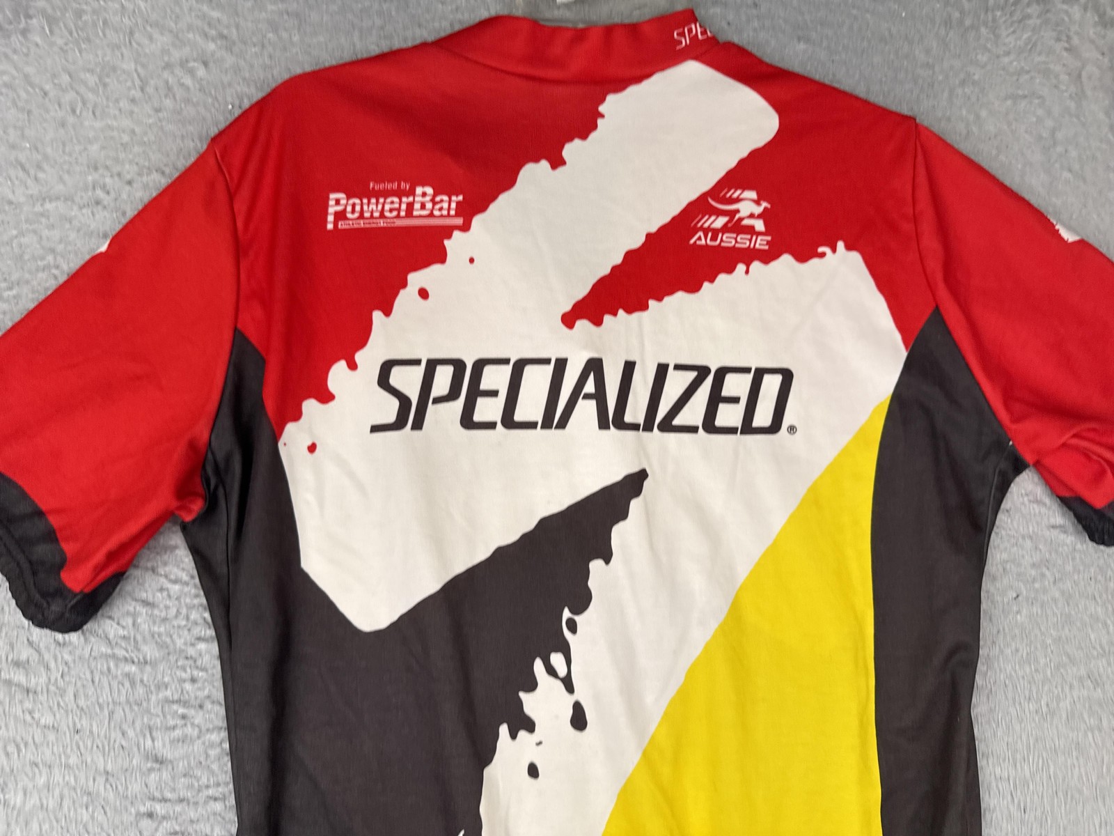 VINTAGE Aussie Cycling Jersey Men Medium Red Yellow Graphic 1/4 Zip Pockets Bike