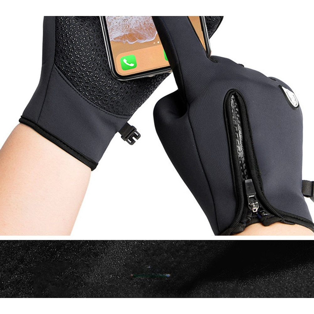 Unisex Fleece Lined Cycling Gloves Waterproof Windproof Screen Compatible Use