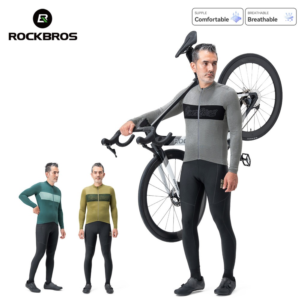 ROCKBROS Spring Autumn Cycling Jersey Long Sleeve Tencel Wool Bike Sportswear