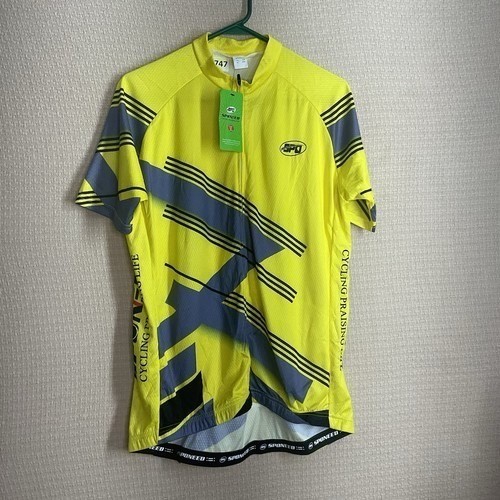 NWT Sponeed Neon Yellow Full Zip Short Sleeve Jersey Cycling Shirt Men XL China
