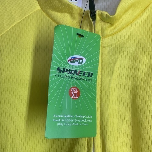 NWT Sponeed Neon Yellow Full Zip Short Sleeve Jersey Cycling Shirt Men XL China