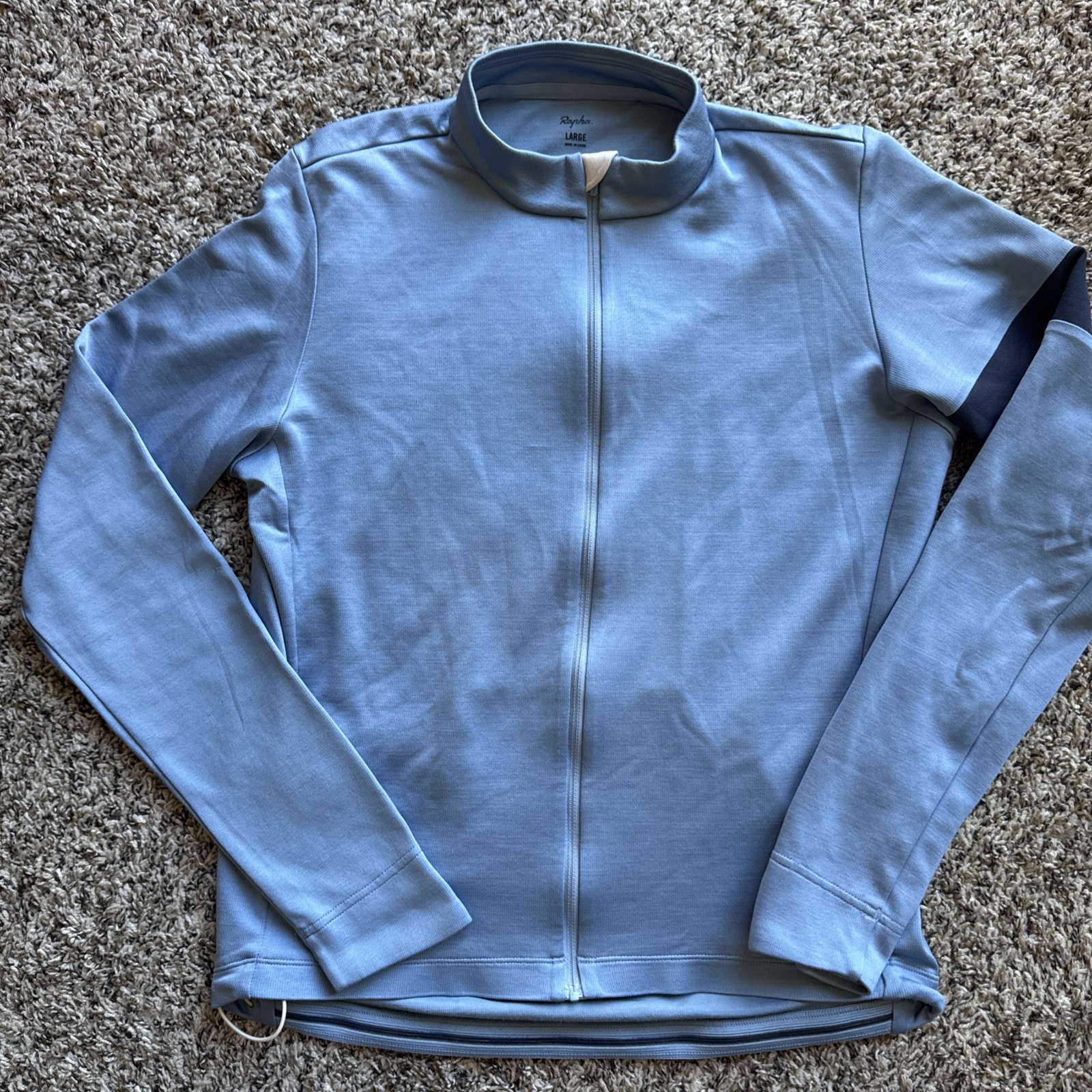 RAPHA Classic Long Sleeve Jersey Cycling Full Zip Wool Blend Blue Size Large