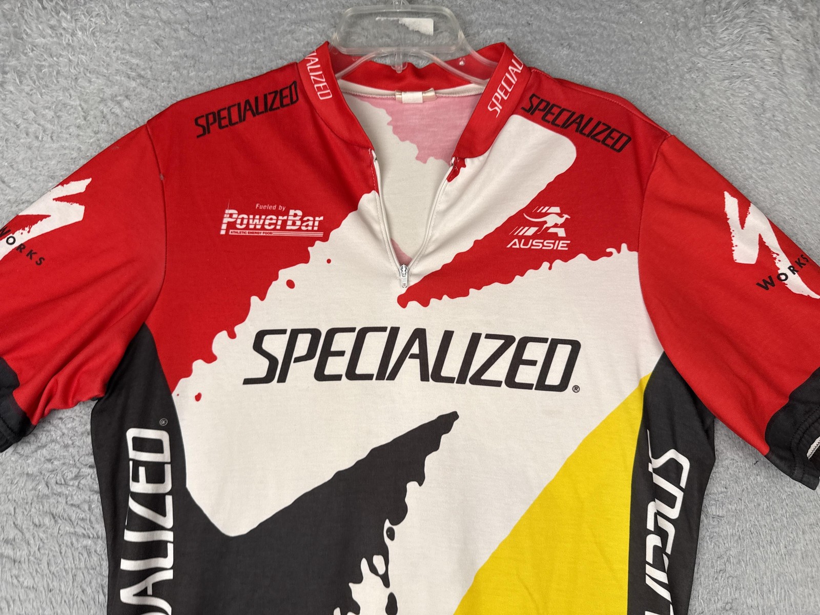VINTAGE Aussie Cycling Jersey Men Medium Red Yellow Graphic 1/4 Zip Pockets Bike