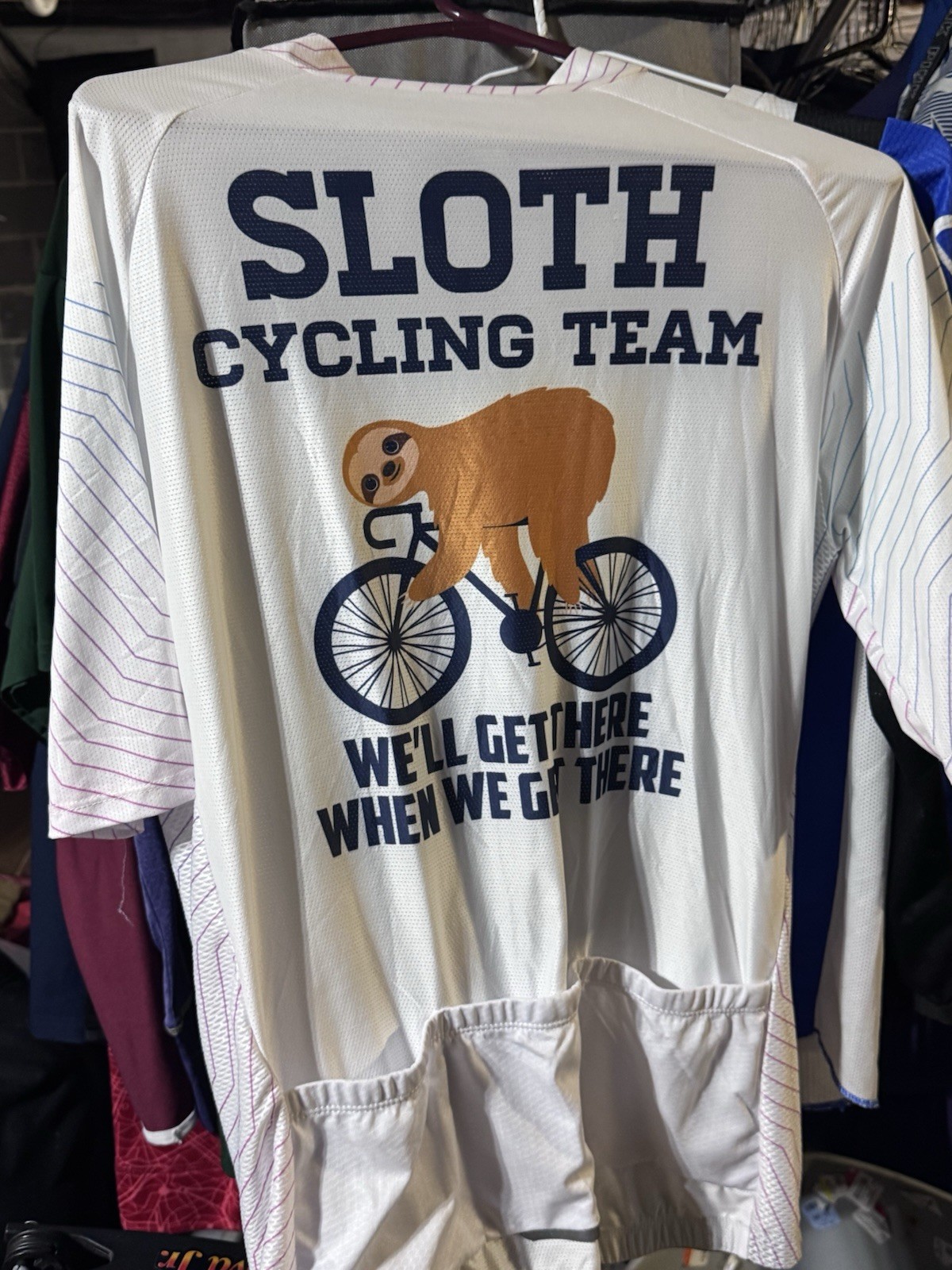 Sloth Cycling Team Cycling Jersey XXXL Mountain Biking Full Zip Shirt White
