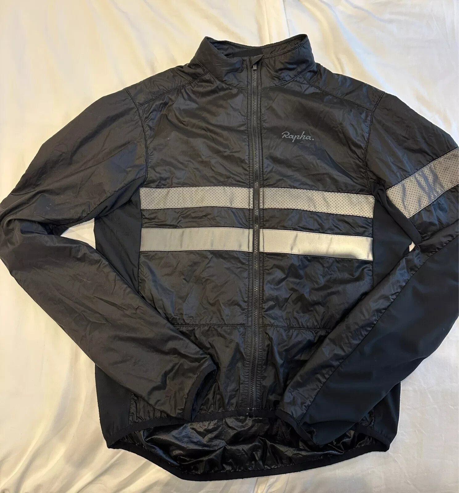 USED BLACK RAPHA BREVET INSULATED HI VIZ CYCLING JACKET LARGE