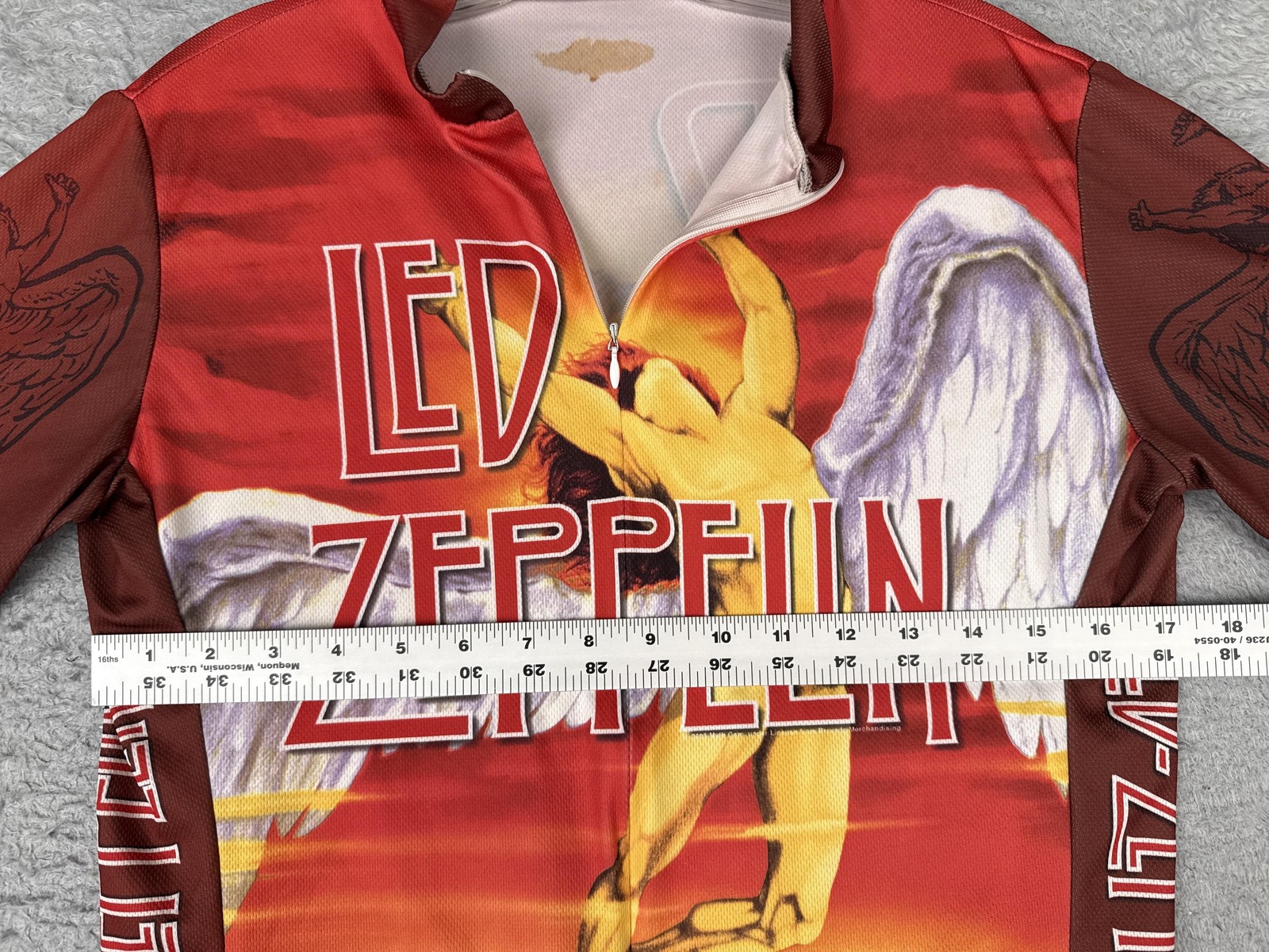VINTAGE Primal Wear Led Zeppelin Cycling Jersey Mens Small Red Orange Half Zip