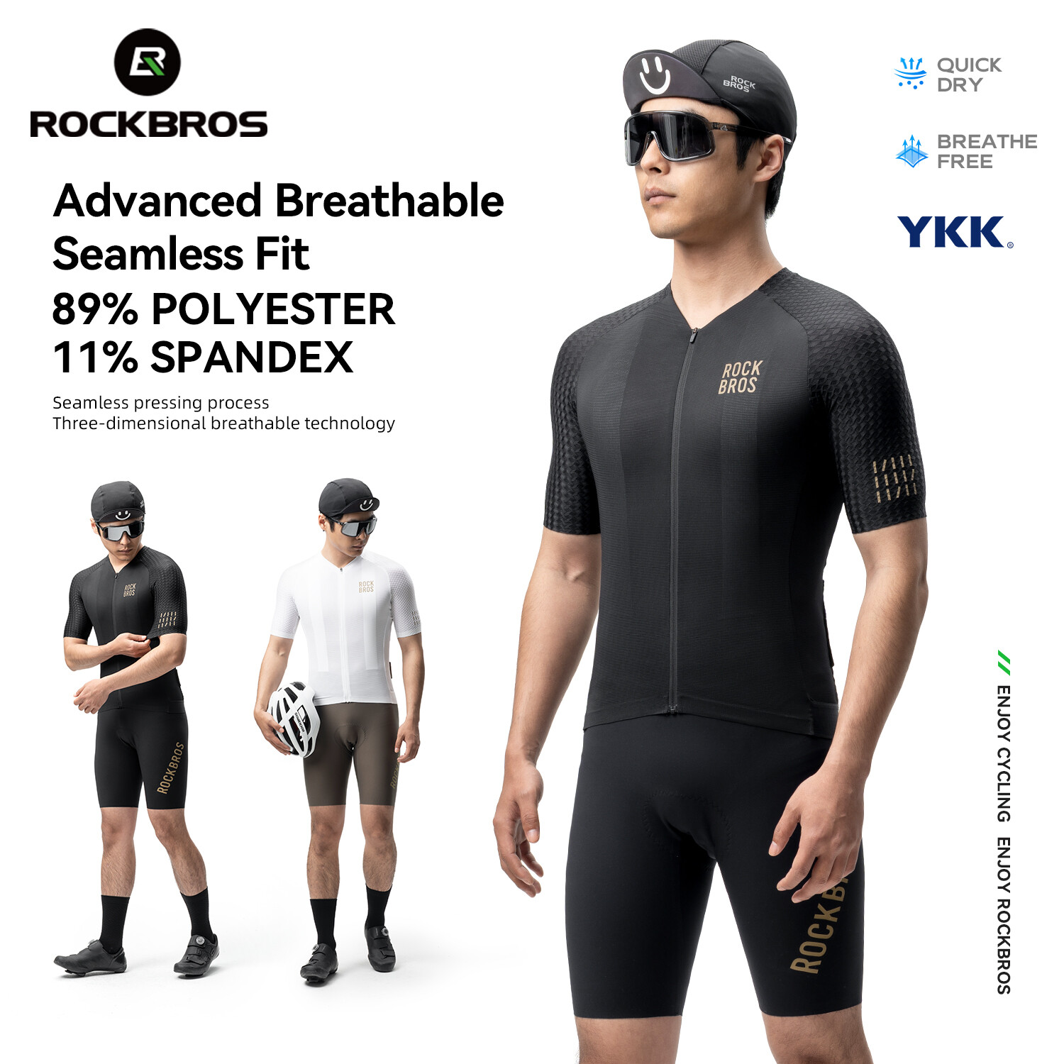 ROCKBROS Men’s Short Sleeves Cycling Jersey Road Bike Shirt w/3Pockets Quick Dry