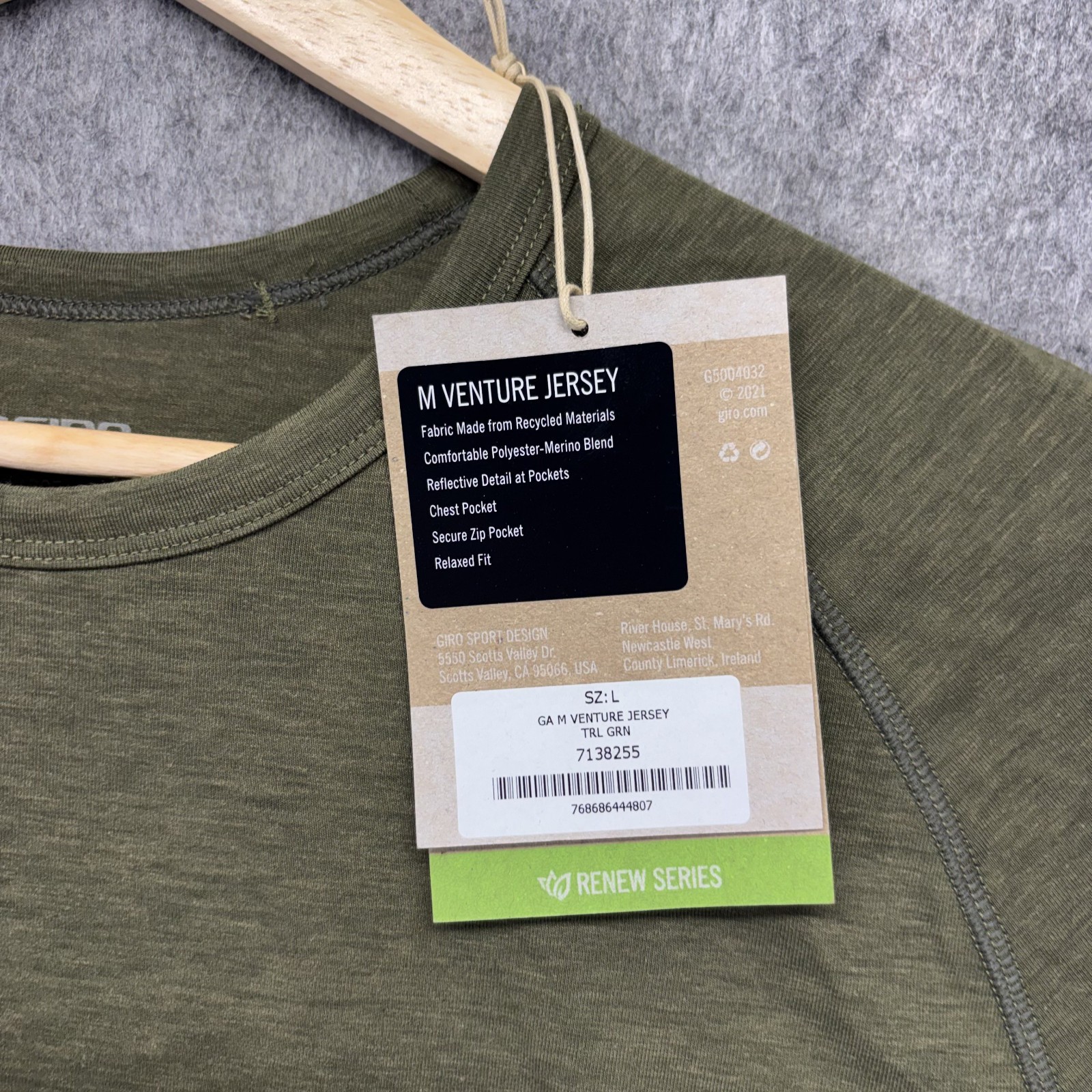 Giro Venture Jersey T-Shirt Men Large Trail Green Merino Wool Blend Cycling New