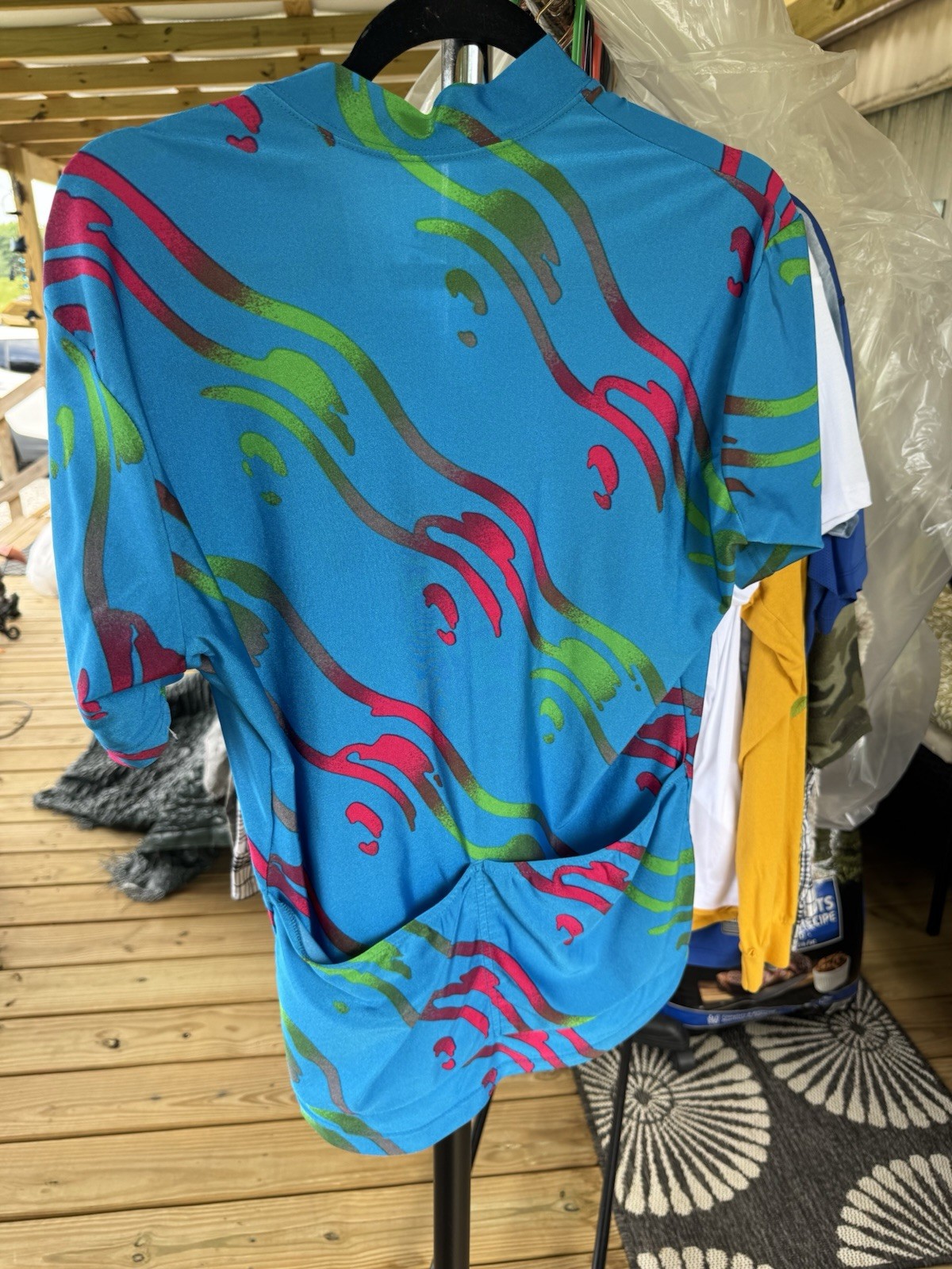 Vintage 90s Nike Cycling Jersey Large Blue Pink Green Abstract Biking Shirt USA