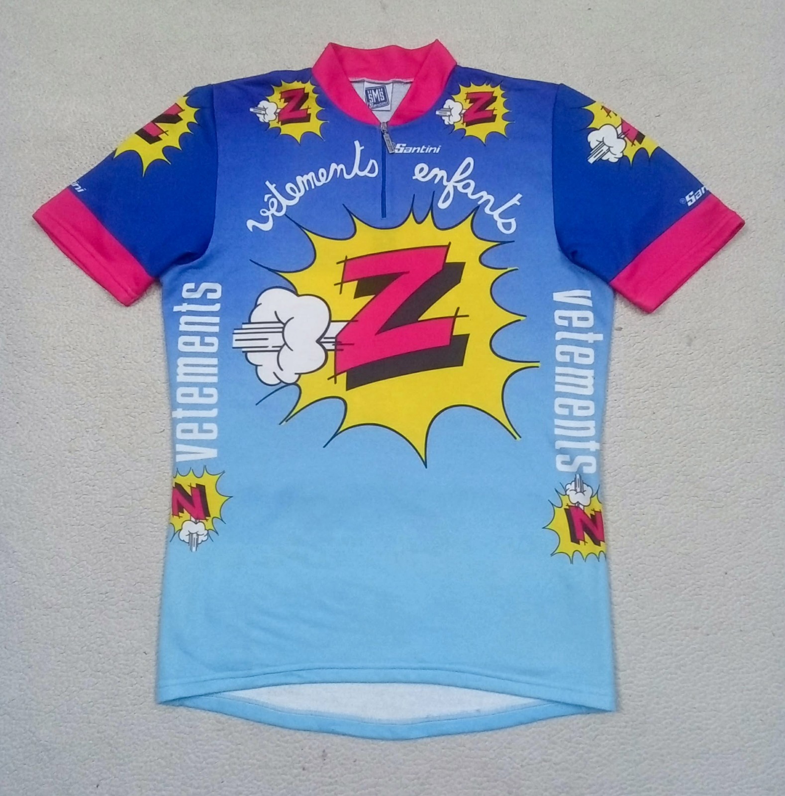 RARE VTG 1988 Team Z Peugeo Vetements Santini Cycling Jersey Tour de France Sz L