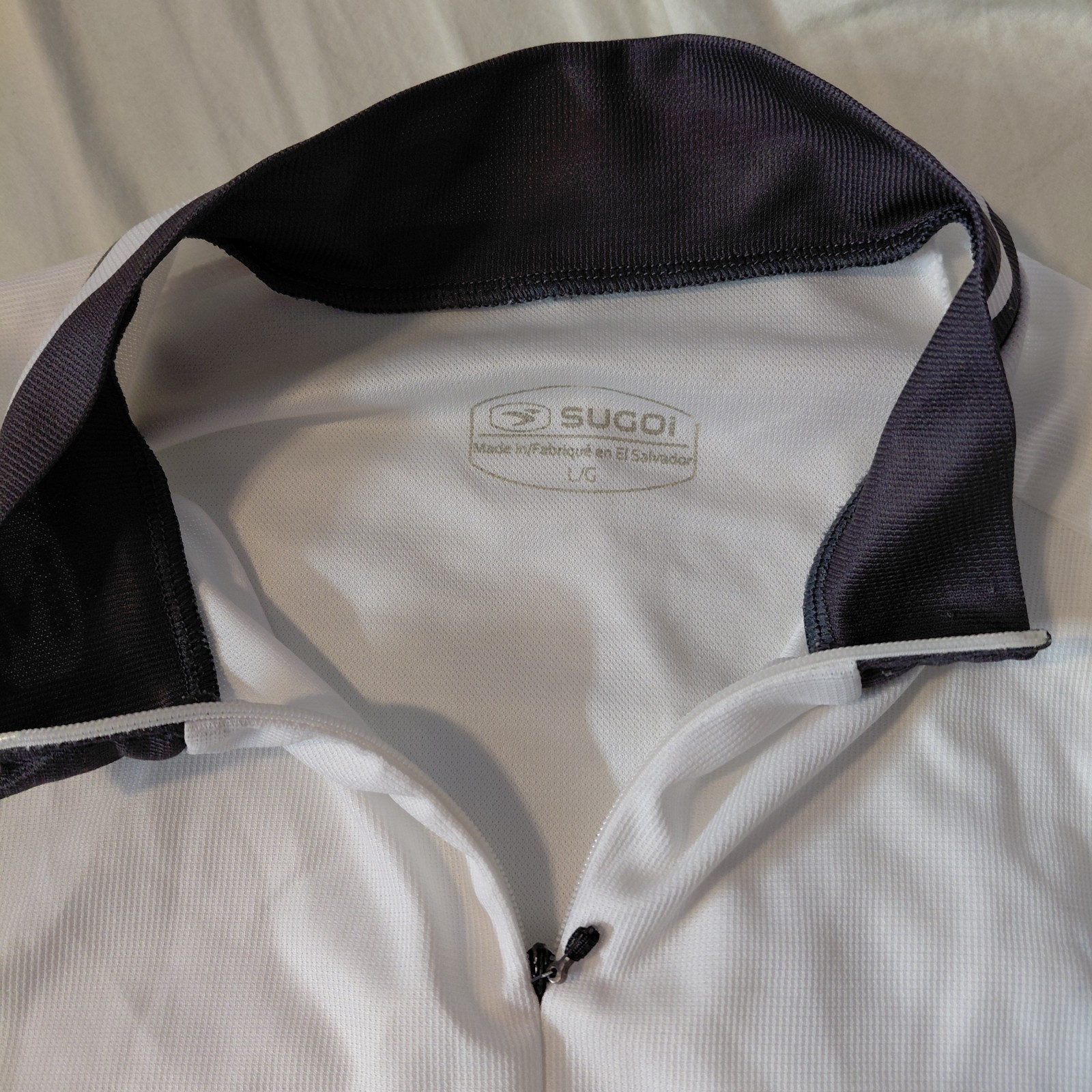 Sugoi Cycling Jersey Mens Large Short Sleeve Mock Neck 1/2 Zip Top Shirt white