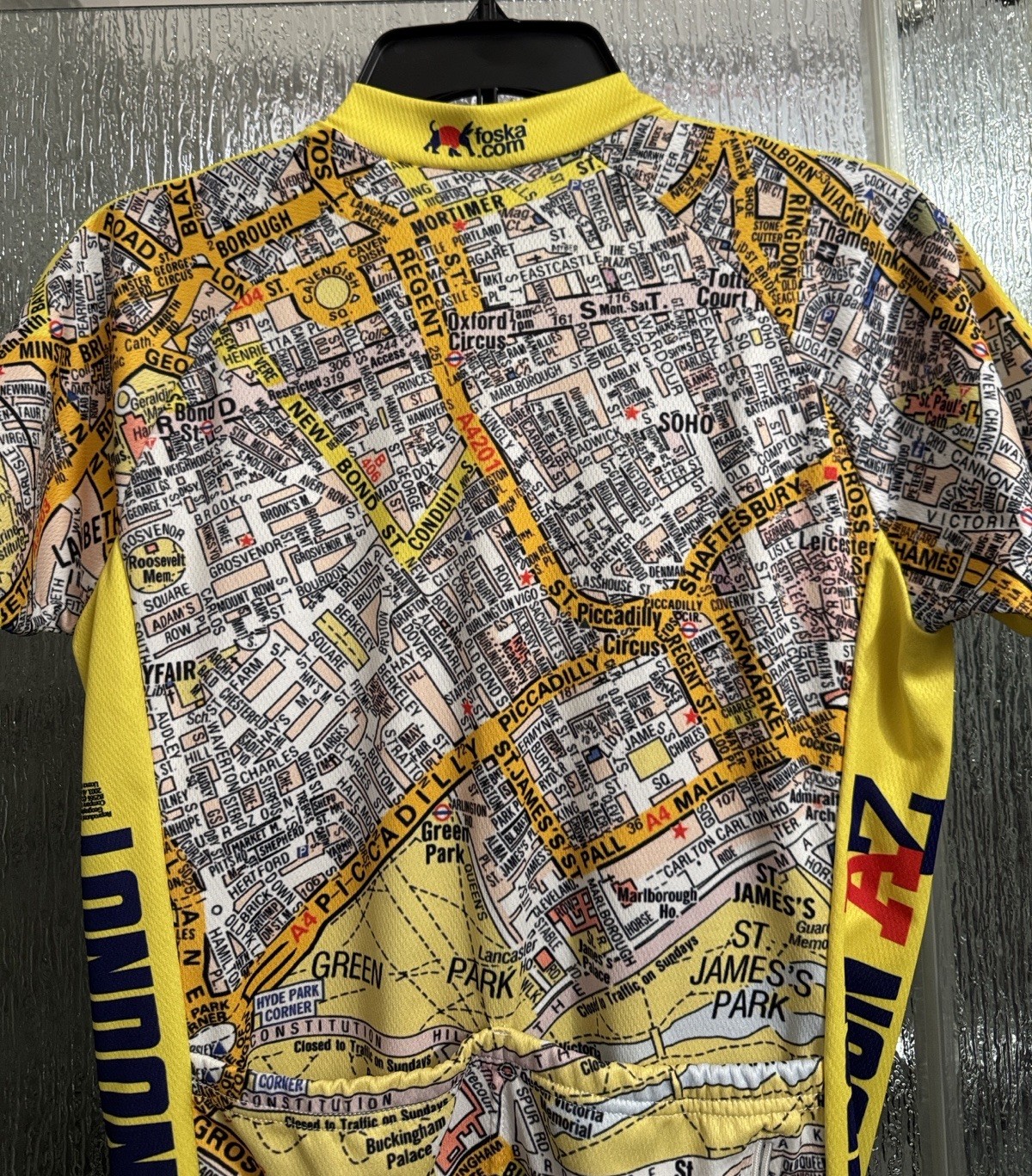 Foska A-Z London Street Map Cycle Shirt 19” P2P 25” Length Back Pouch Mens Small