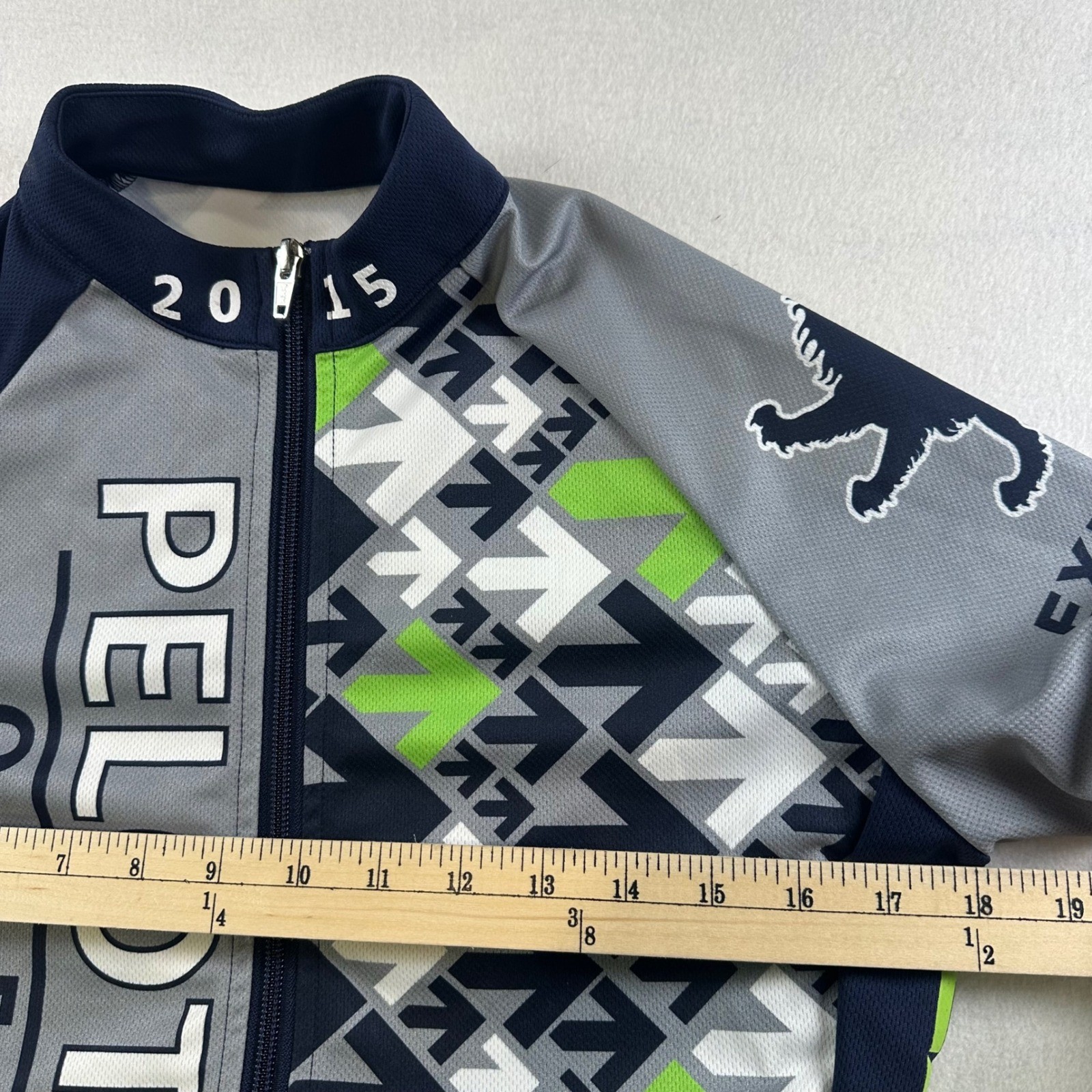 Express Pelotonia 2015 Cycling Jersey Mens Small Full Zip Grey Navy Green S