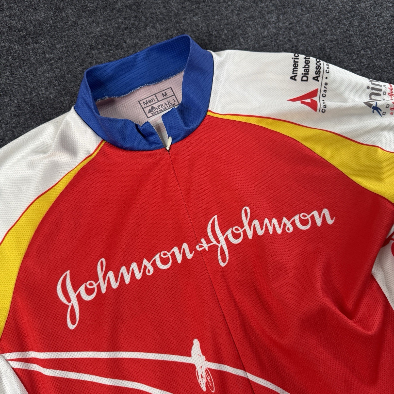 Peak 1 Cycling Jersey Johnson & Johnson 1/2 Zip Red White Mens M
