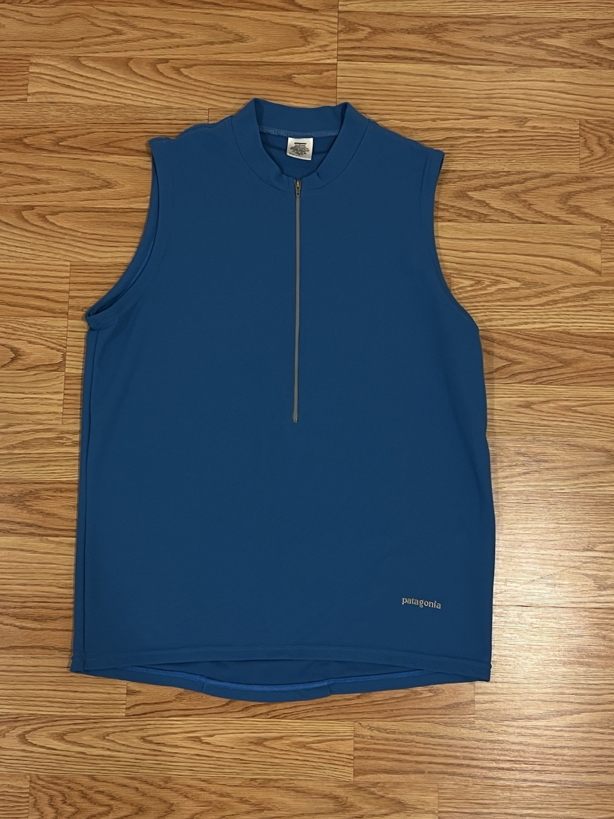 Patagonia Men’s Blue Sleeveless Cycling Jersey Tank M 1/4 Zip Back Pocket