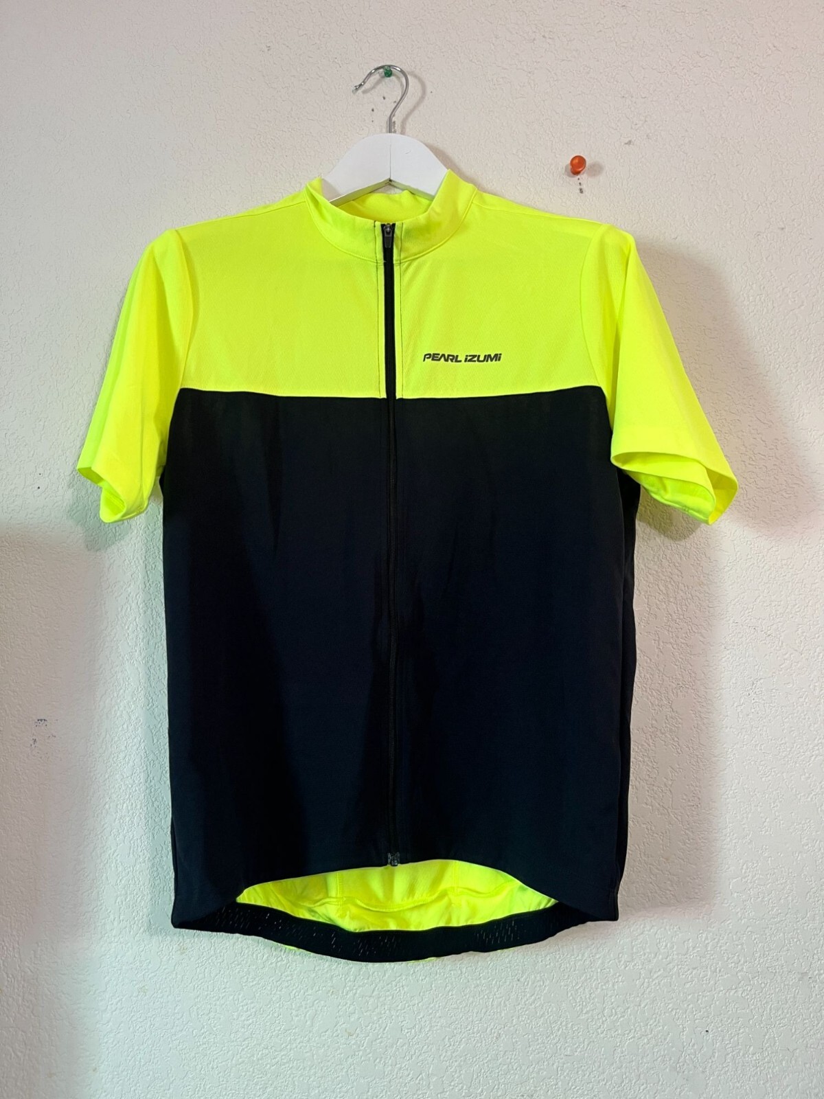 Pearl Izumi Mens Cycling Jersey Medium Neon Yellow Black Short Sleeve Full Zip