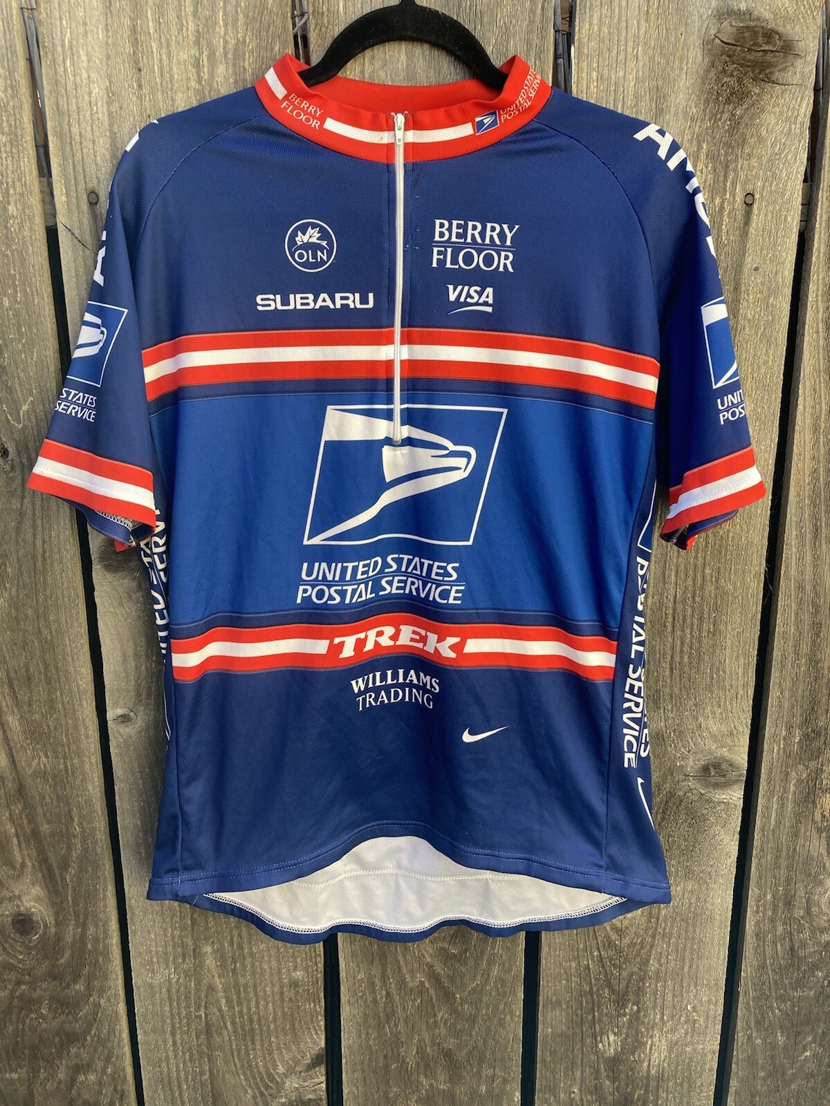 Men’s USPS Cycling Jersey Nike Dri-Fit XL Subaru Trek Pockets Half-Zip Multi