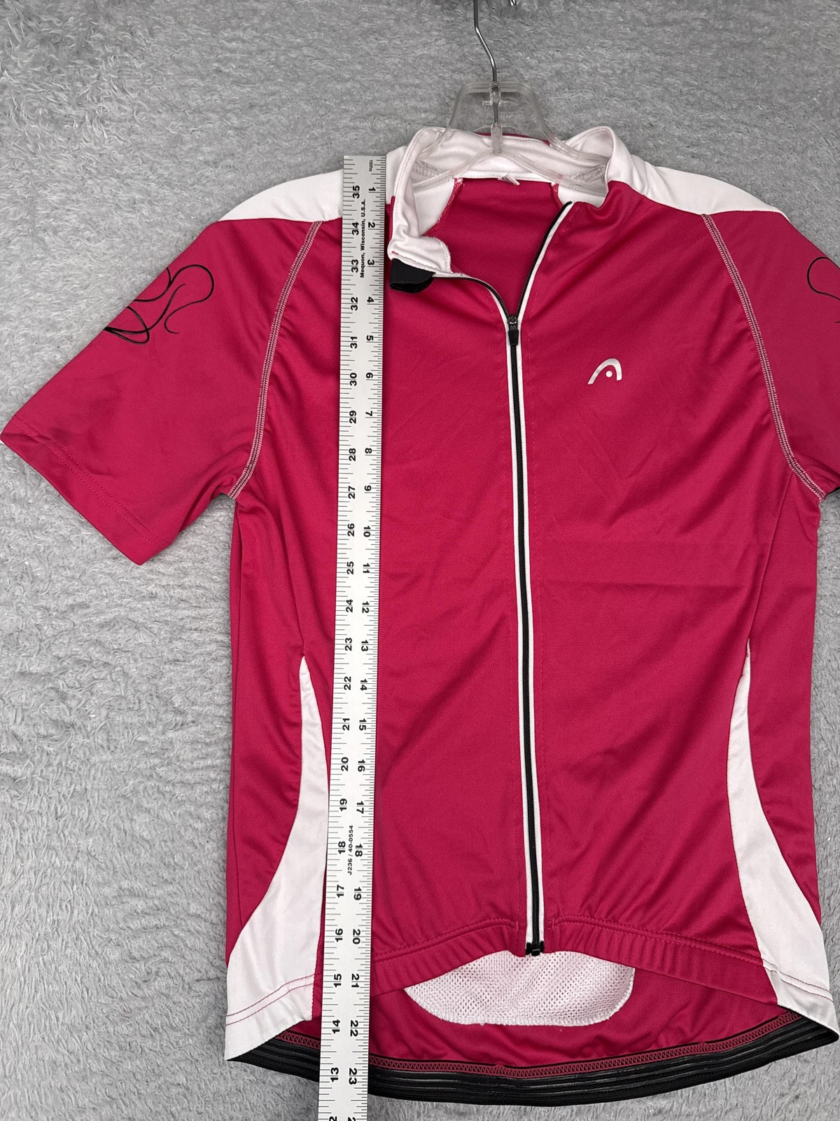 HEAD Cycling Jersey Womens 38 Pink White Short Sleeve Full Zip Pocket Back