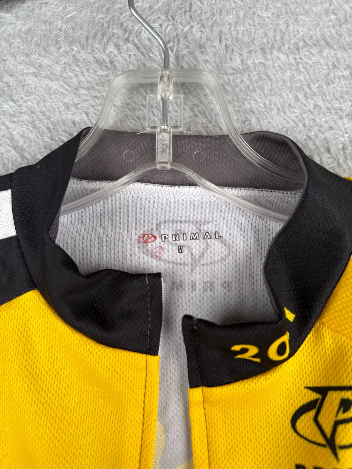 Primal Cycling Jersey Mens Medium Gray Yellow Full Zip Livestrong BAD ZIPPER