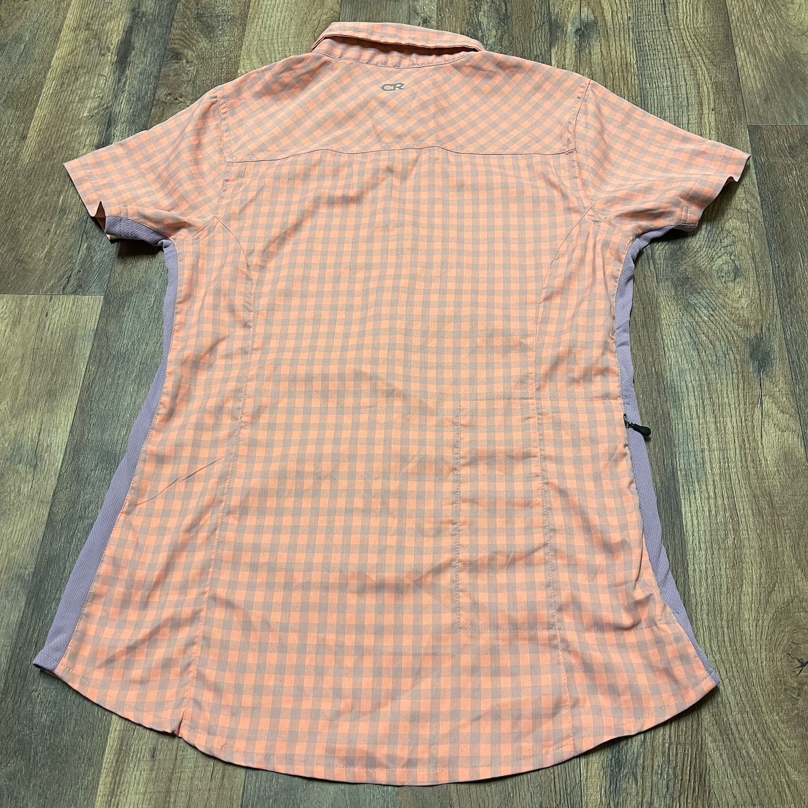 Club Ride Womens Bandara Cycling Shirt Size Small Peach Purple Plaid Side Mesh
