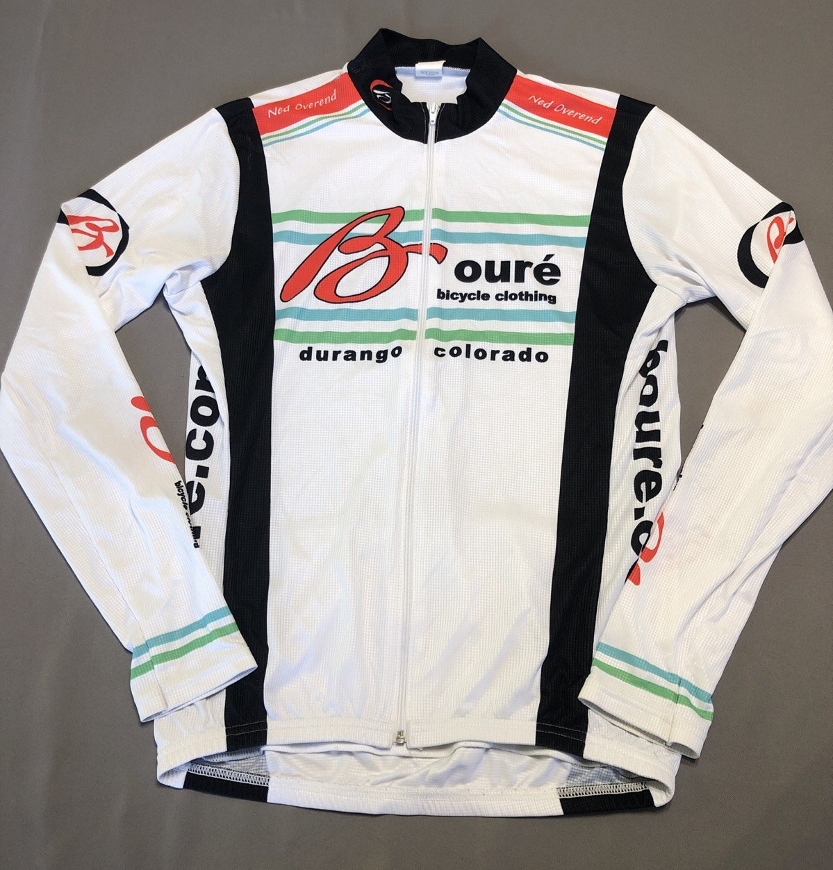 Boure Cycling Jersey White Red Green Accents Ned Overend Med long sleeve Jacket