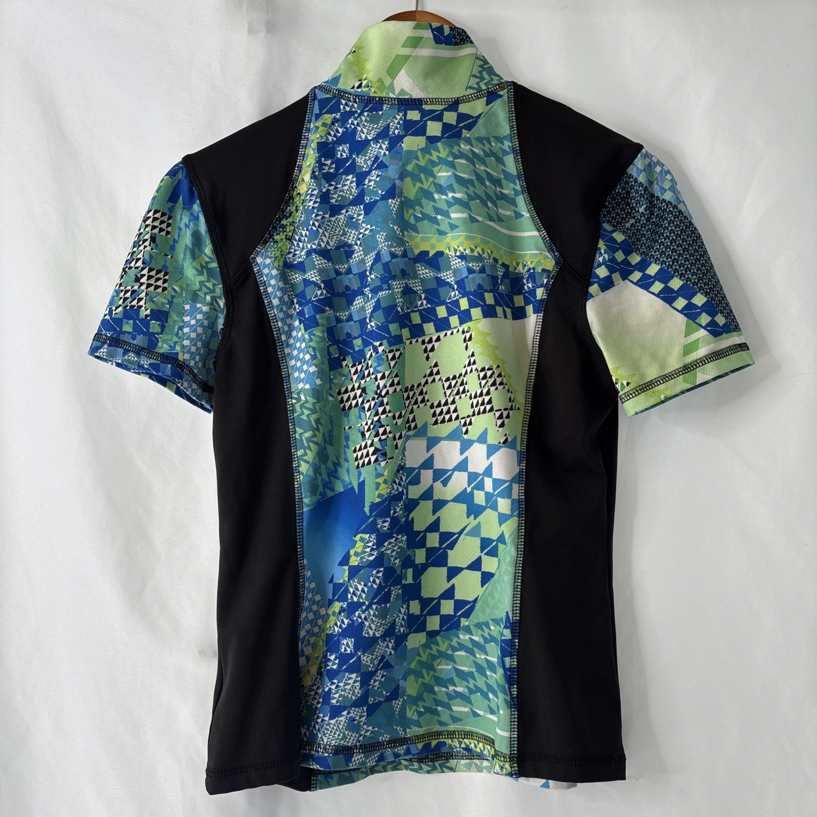 Kevan Hall Sport Women’s Cycling Jersey S Geometric Patchwork Zip Neck Athletic