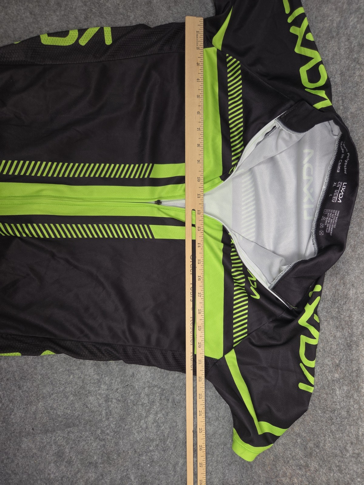 LIXADA Cycling Jersey Mens L Black & Green 3 Pocket Back Full Zip Short Sleeve
