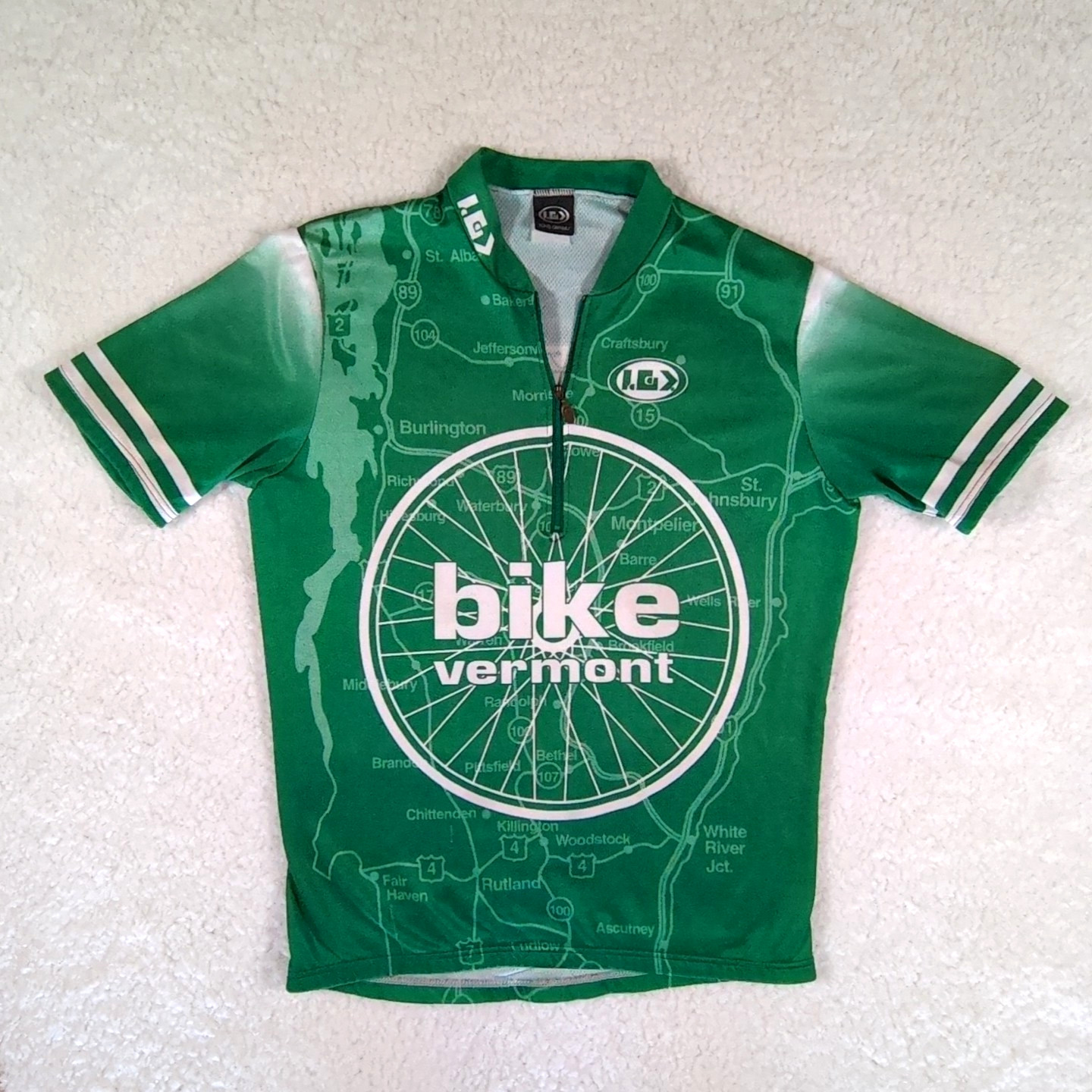 Louis Garneau Cycling Jersey Men’s Green Bike Vermont Road Map Wheel 41″ Chest