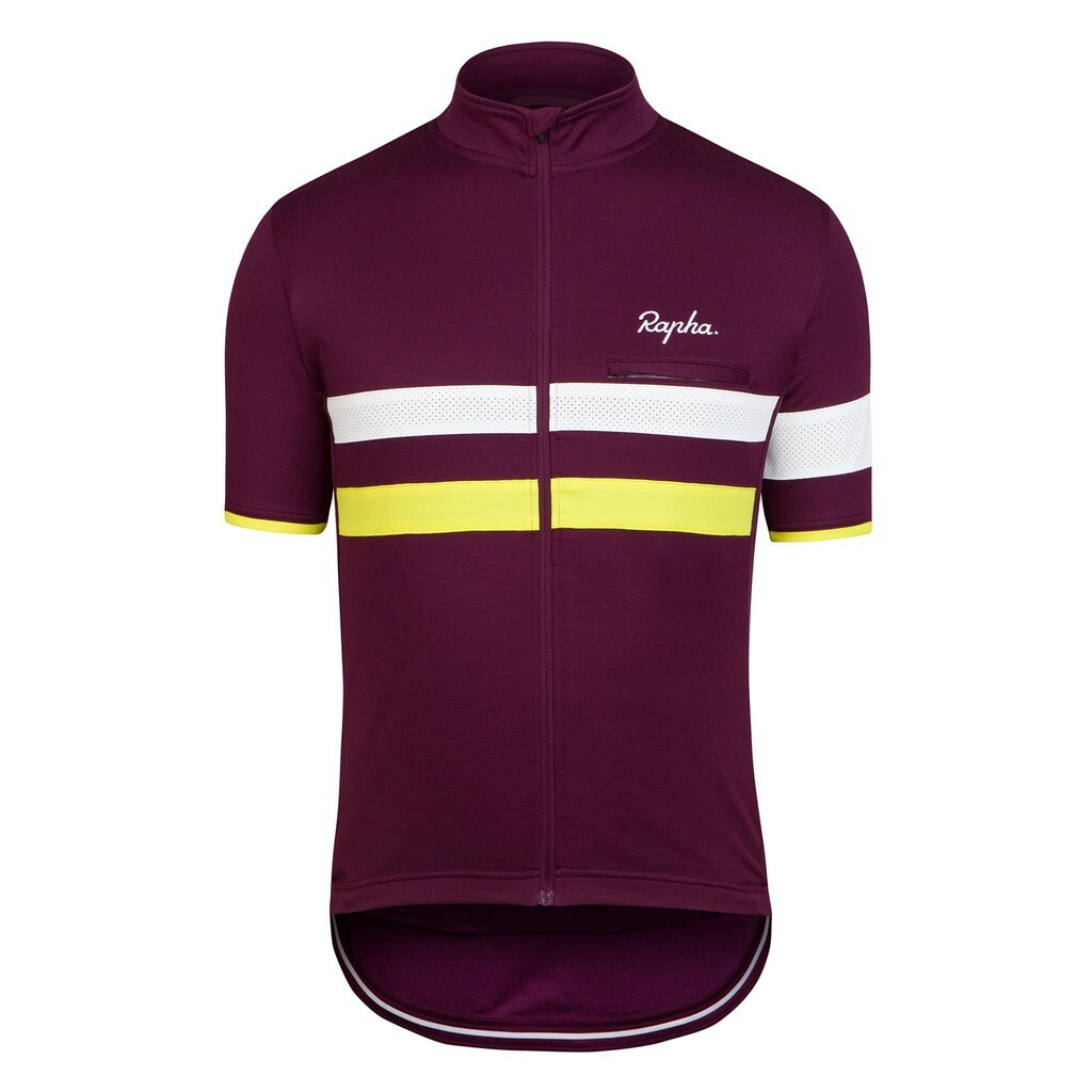 USED MAROON YELLOW WHITE SHORT SLEEVE CYCLING JERSEY HI VIZ RAPHA BREVET XL