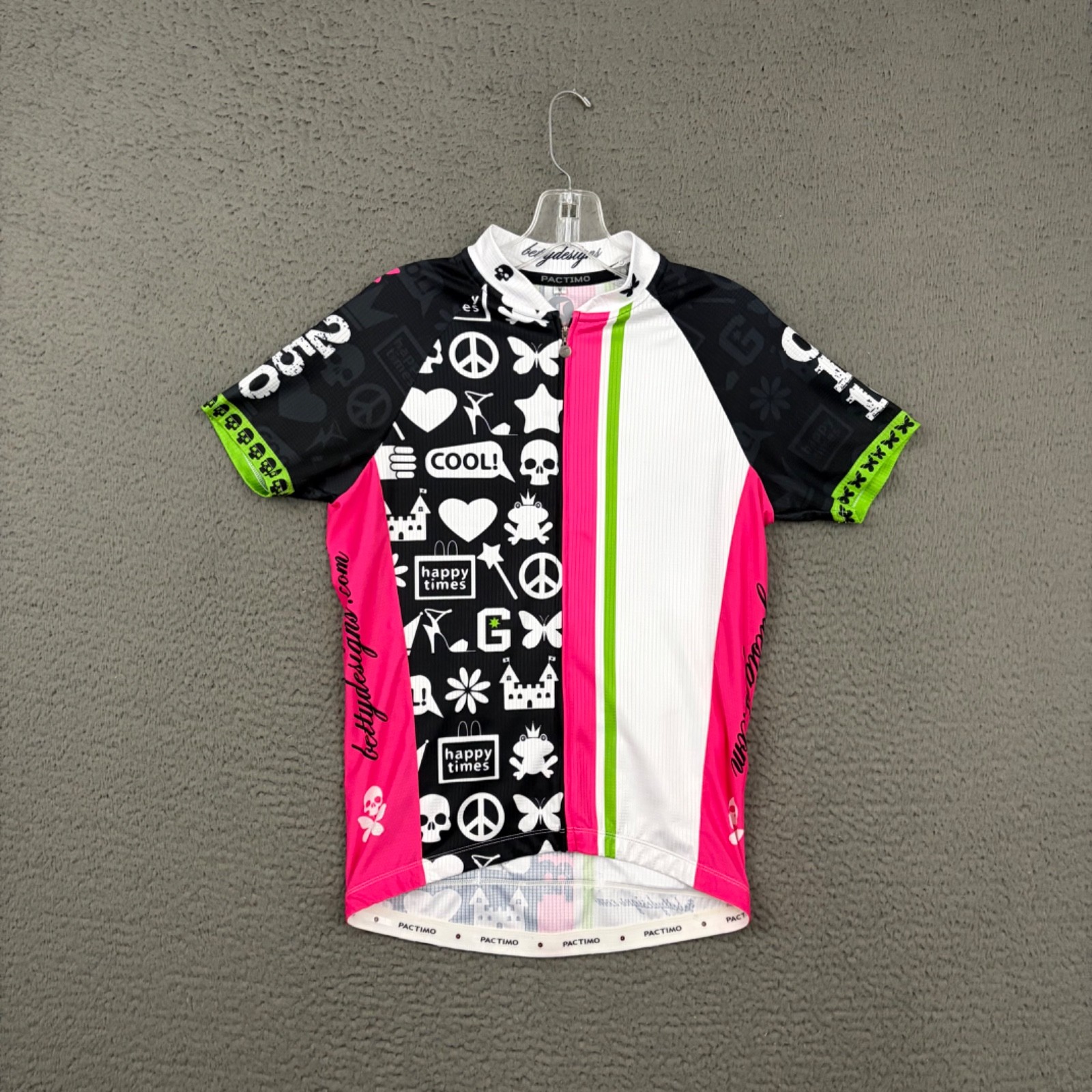Pactimo x Betty Designs Cycling Jersey Womens Medium Full Zip Skull Bike Rare