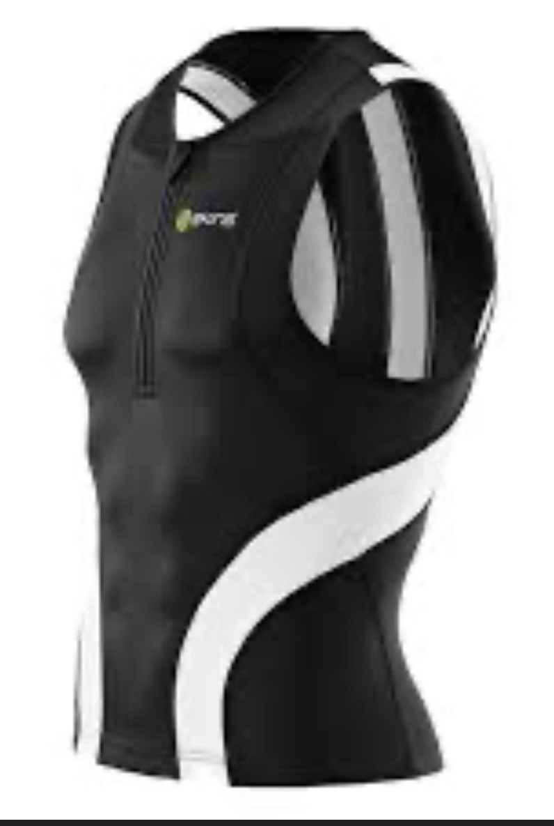 Skins Tri 400 Compression, Men’s Sleeveless Cycling Top, Black/White, Small