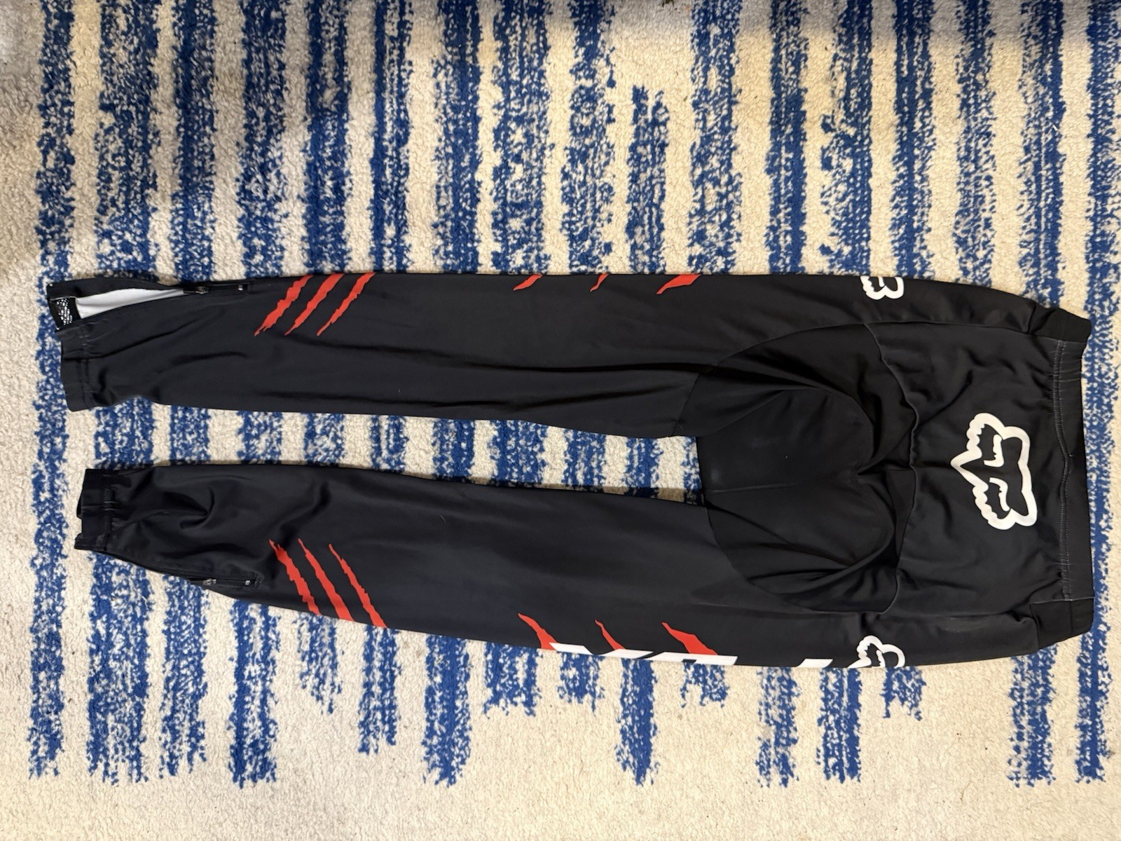 FOX Full Zip Long Sleeve Cycling Jersey XL Black Red White Collared Print