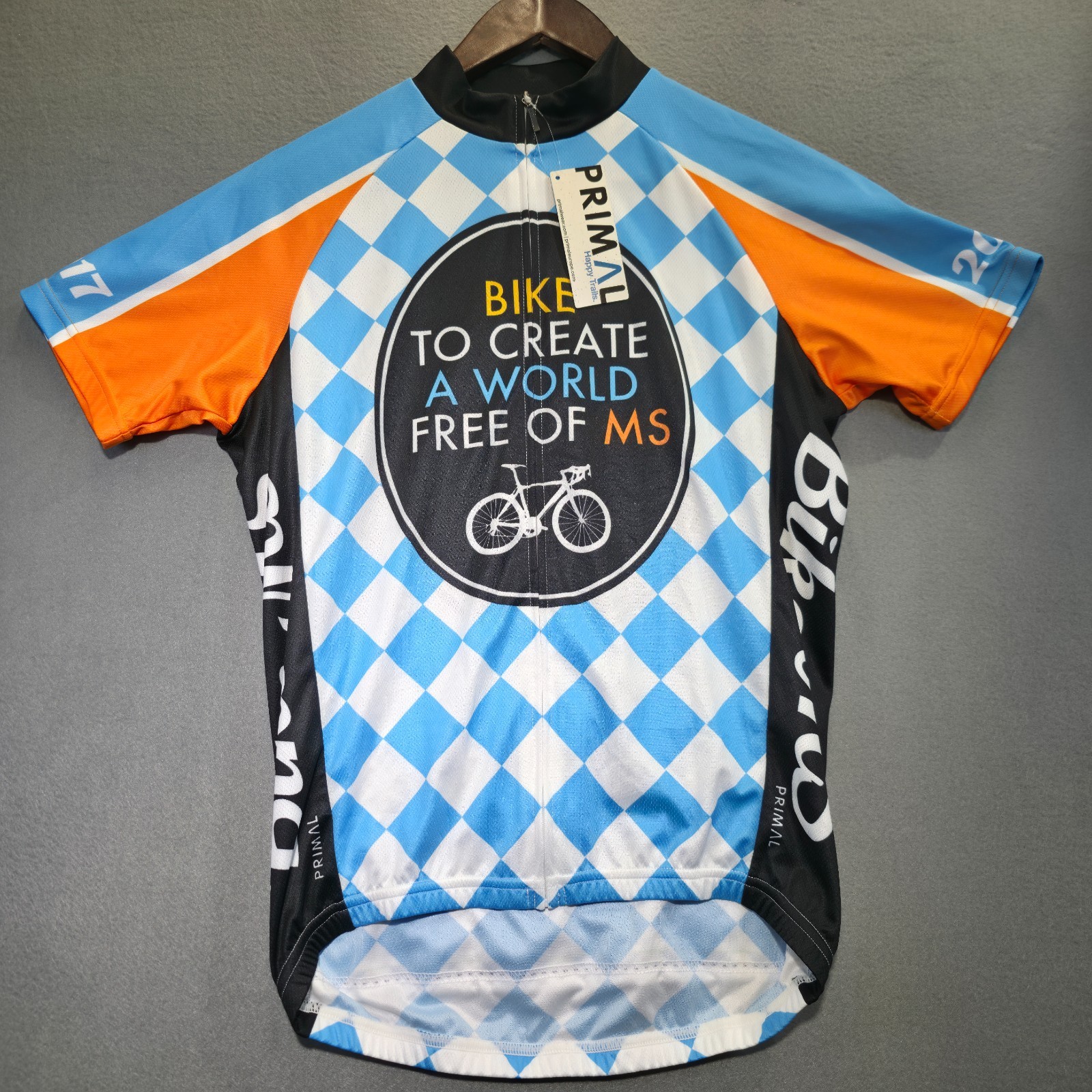 Primal Men Bike To Create a World Free Of MS Short Sleeve Cycling Jersey Size S