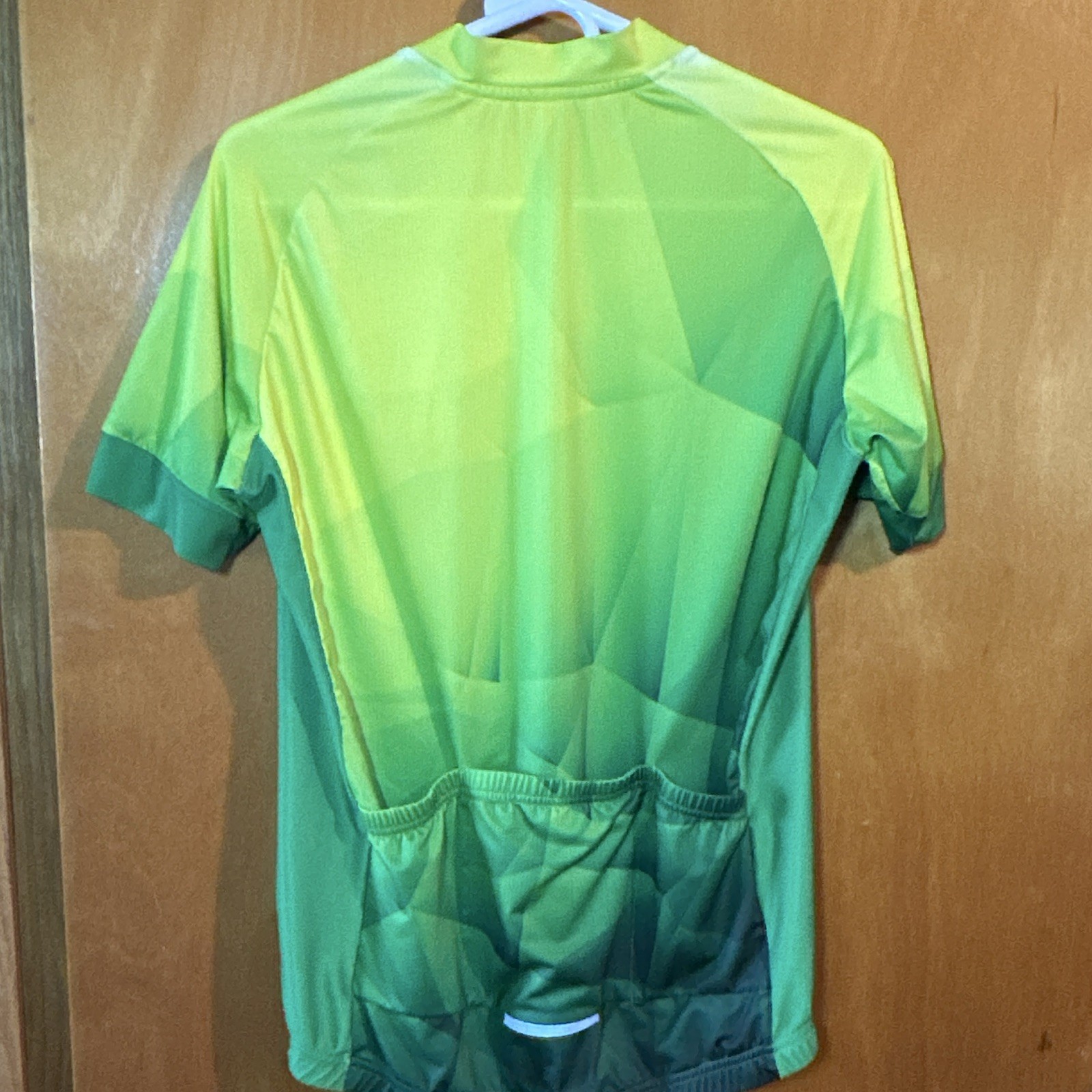 JPOJPO Cycling Jersey Green/Yellow Geometric Short Sleeve Full Zip Pockets L