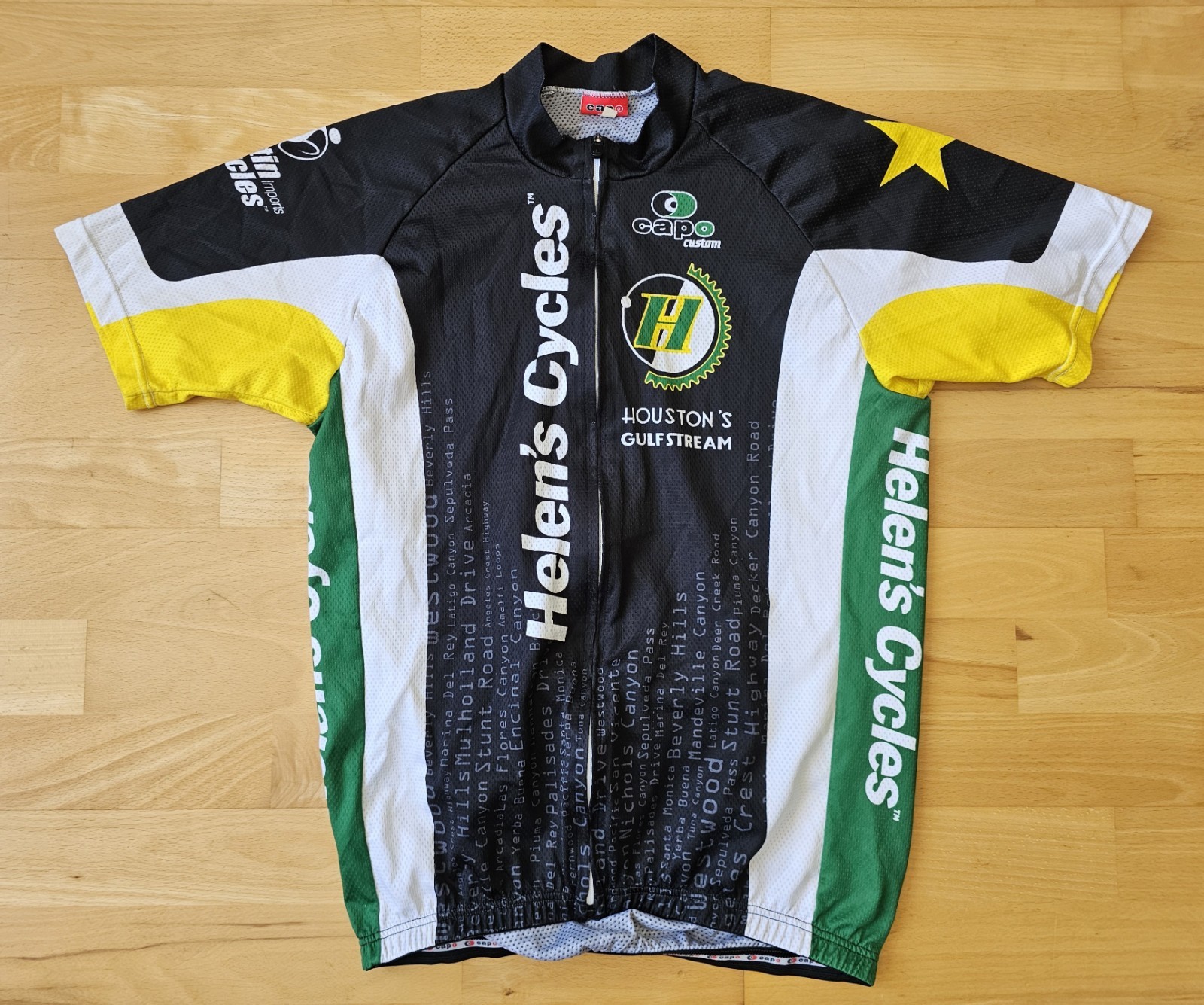 Capo Cycling Jersey Mens XXL 2XL Black White Green Yellow Zip Italy LA Helen’s