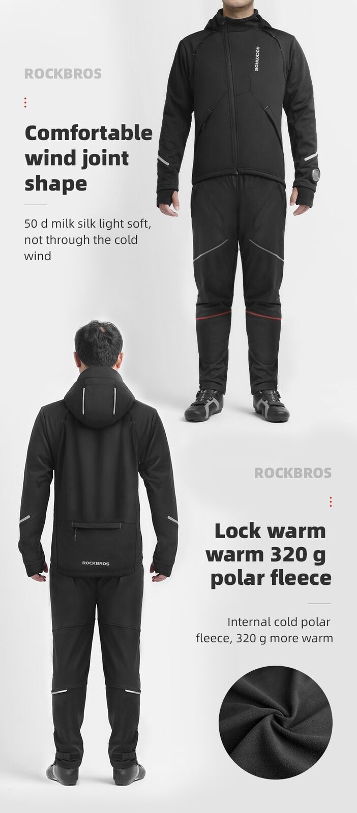 ROCKBROS Bicycle Winter Jacket Cycling Clothing Thermal Fleece Warmer Sportswear