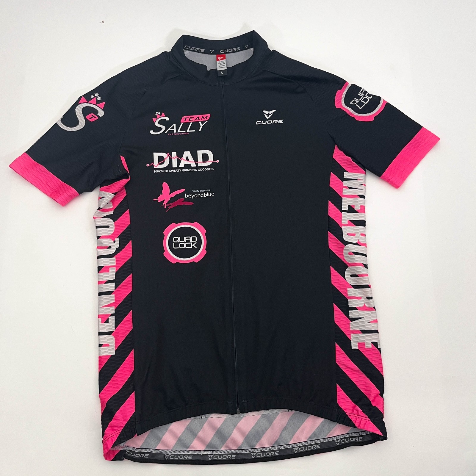 Cuore DIAD Cycling Jersey Size Large Black/White/Pink Deni in a Day Quadlock