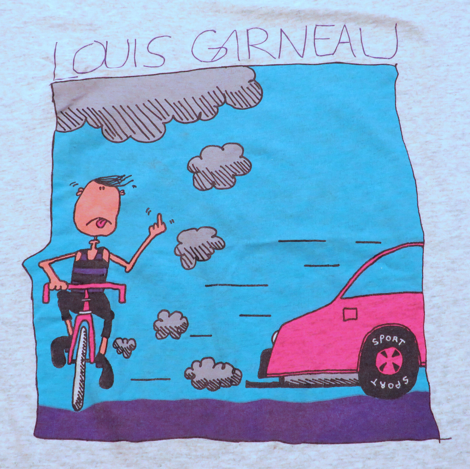 1980s Louis Garneau Biking Single Stitch T-Shirt Tee Size Large Gray Finger Up