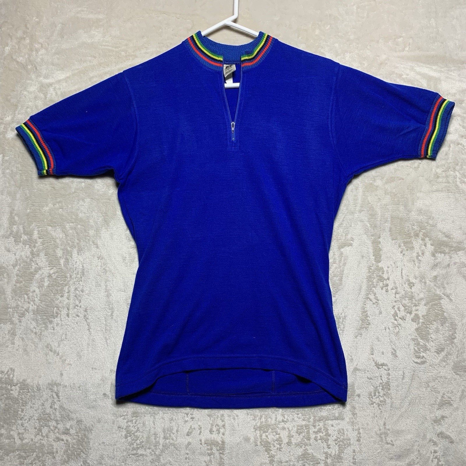 Vintage Pace Cycling Jersey Men’s Small 100% Merino Wool Knit Rainbow 70s USA *