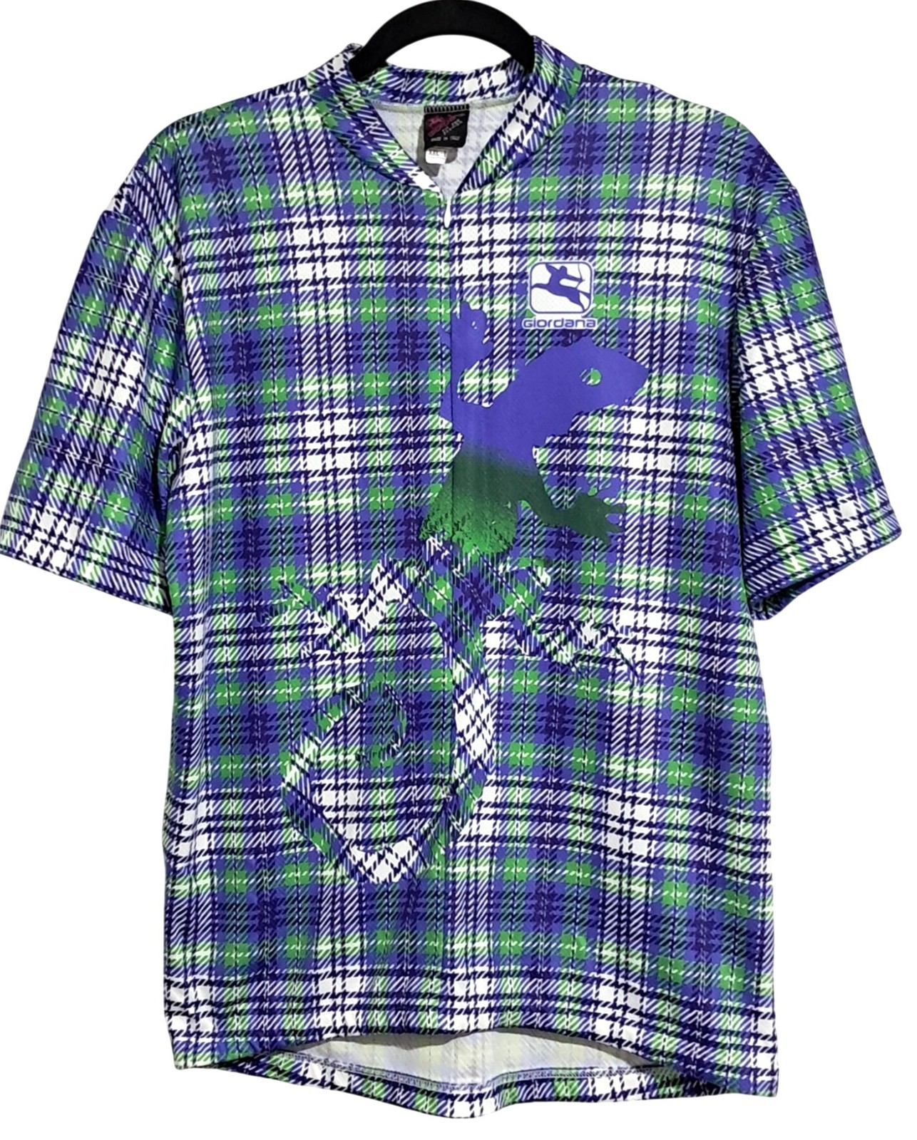Vintage 1992 Giordana Mens XXL Cycling Jersey Green & Blue Plaid Polyester Tacte