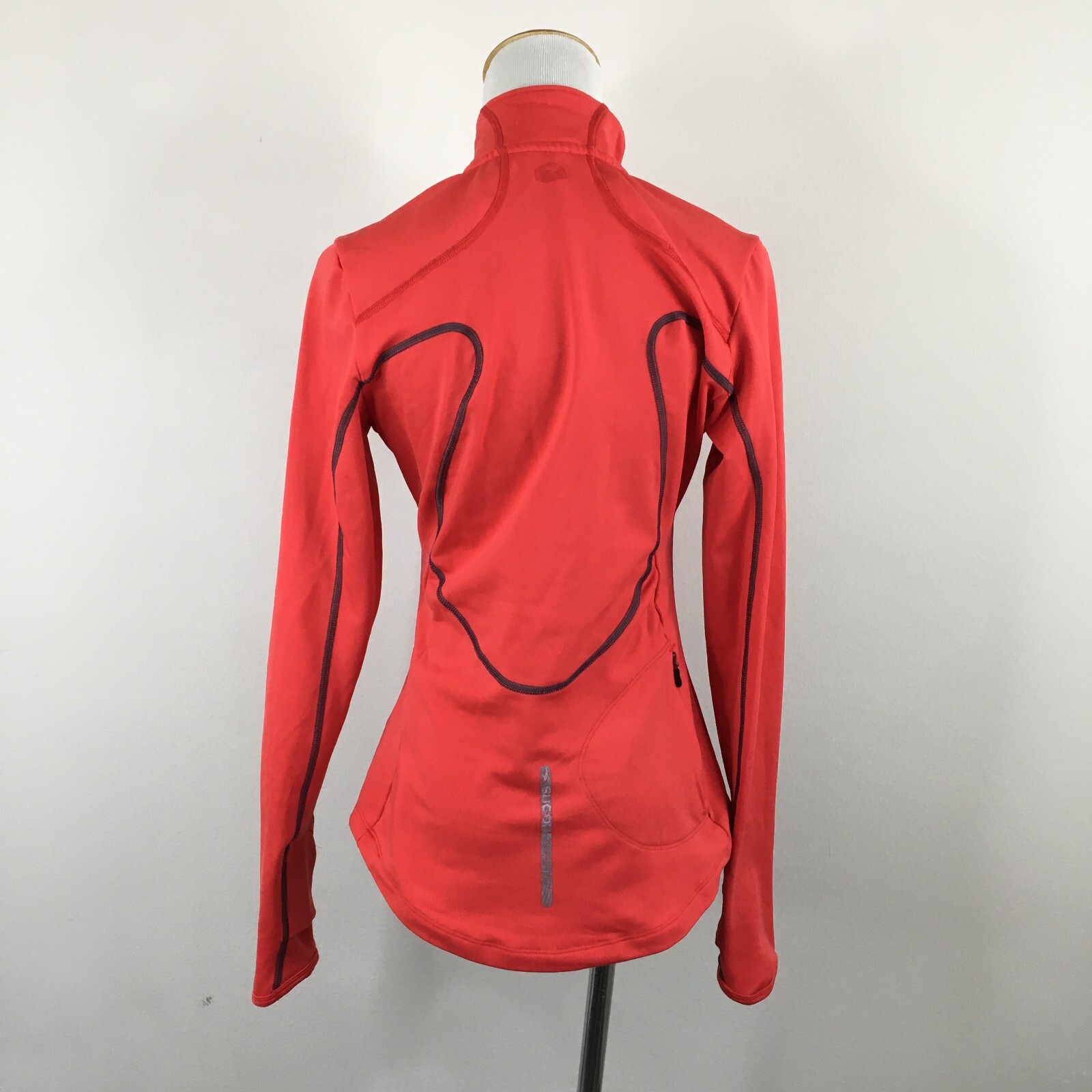 SUGOI sz Small Dark Orange Gray Trim Zip Pocket Cycling Biking Pullover Shirt