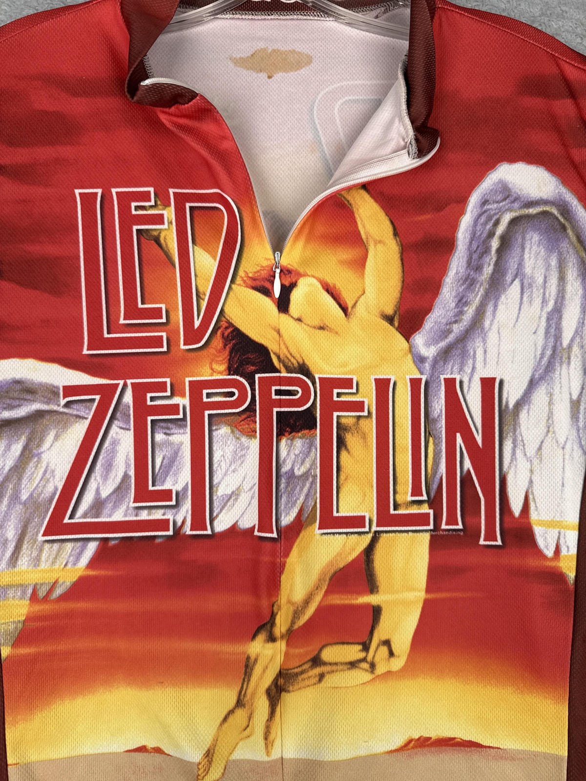 VINTAGE Primal Wear Led Zeppelin Cycling Jersey Mens Small Red Orange Half Zip